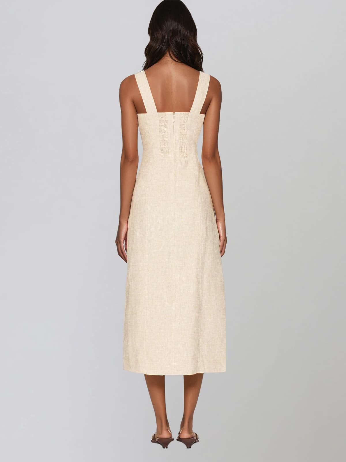 Aulvion Lace Up Split Flax Midi Dress