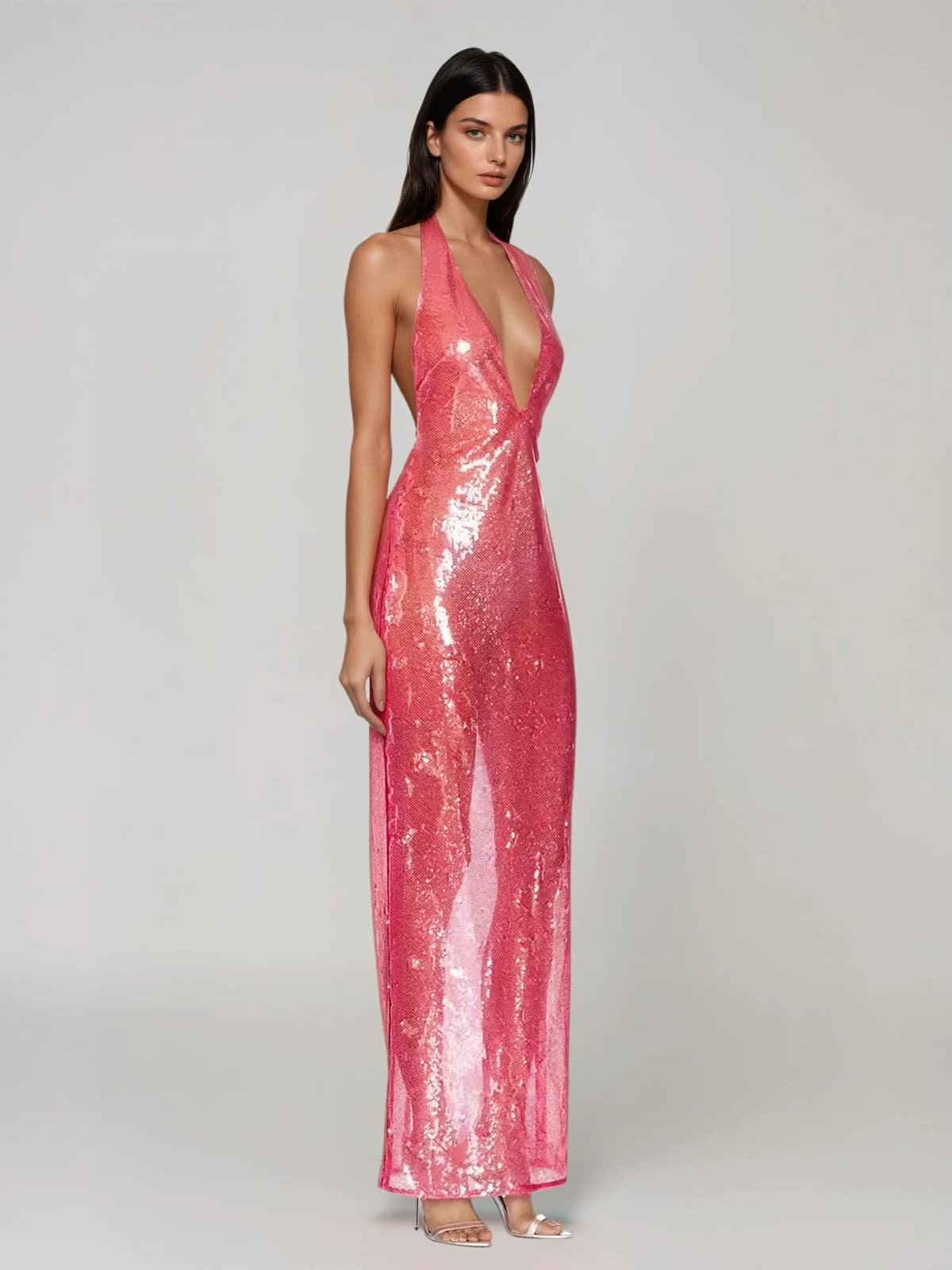 Avenor Plunge Neck Sequin Maxi Dress