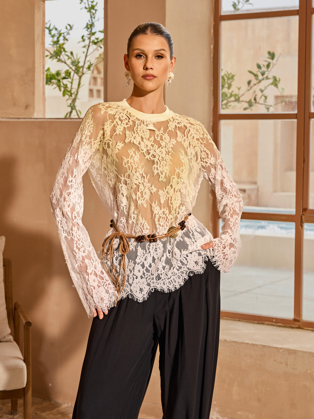 Axenquil Long Sleeve Lace Top