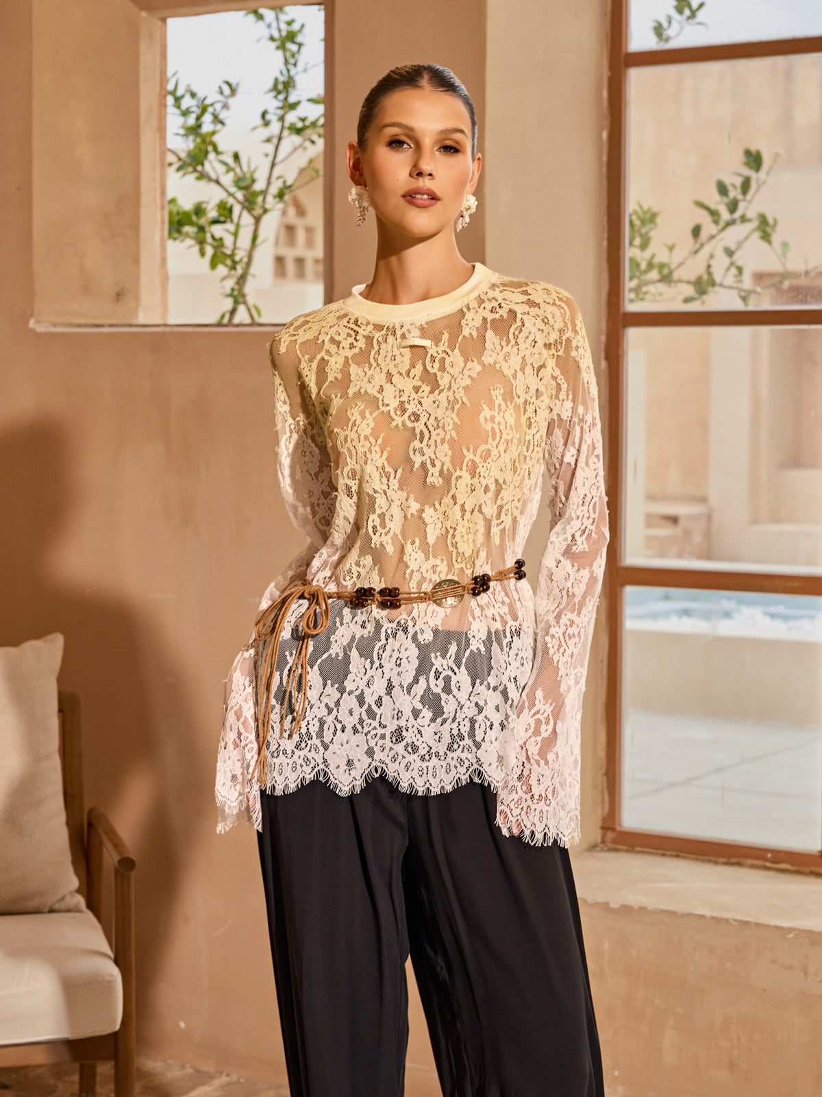 Axenquil Long Sleeve Lace Top
