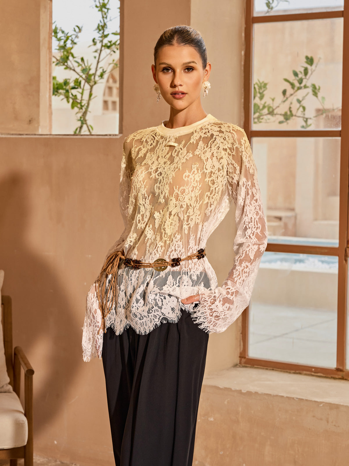 Axenquil Long Sleeve Lace Top