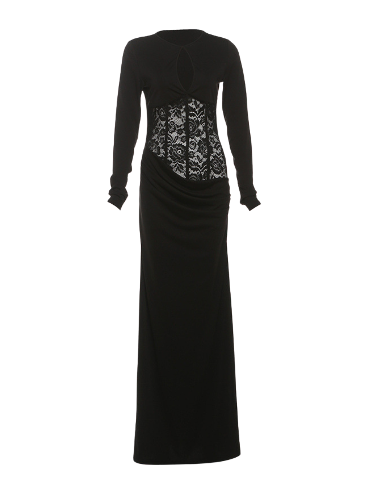 Bahadur Long Sleeve Lace Cutout Maxi Dress