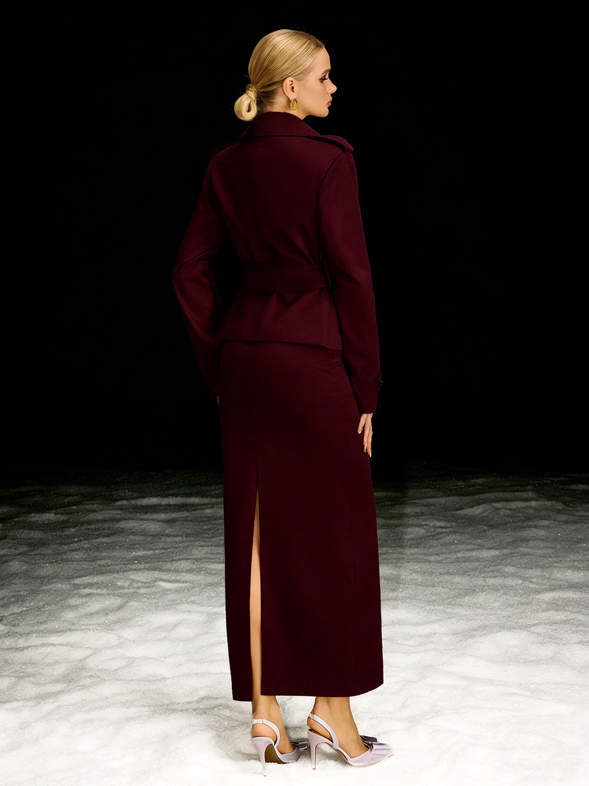 Barny Trench Coat Skirt Set In Wine