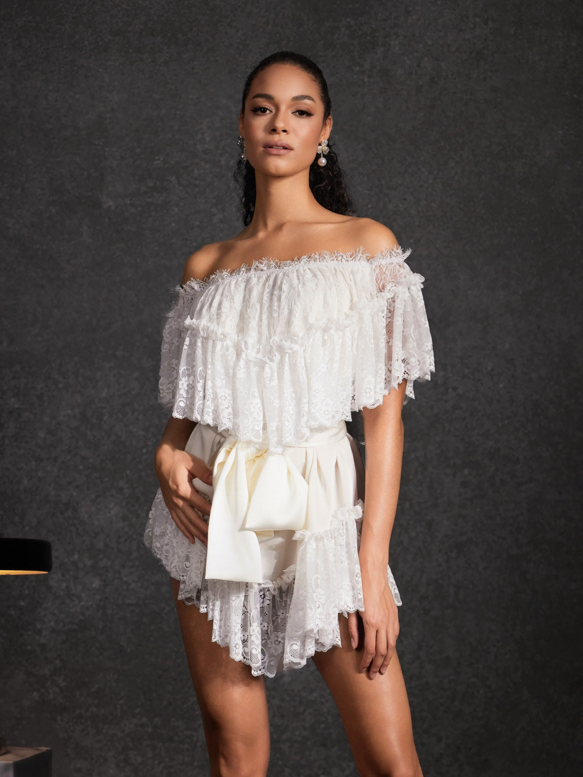 Basye Off Shoulder Lace Mini Dress
