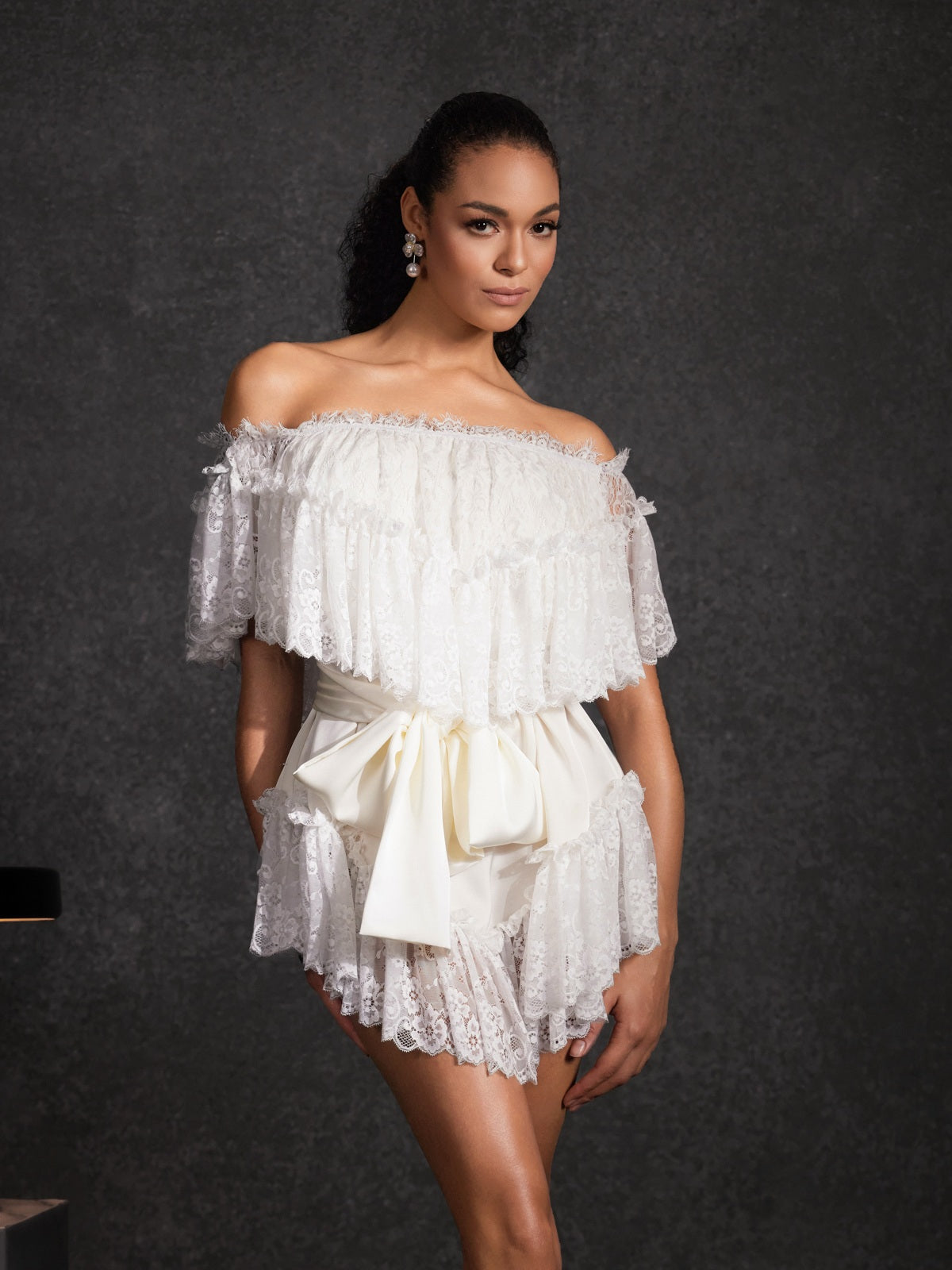 Basye Off Shoulder Lace Mini Dress