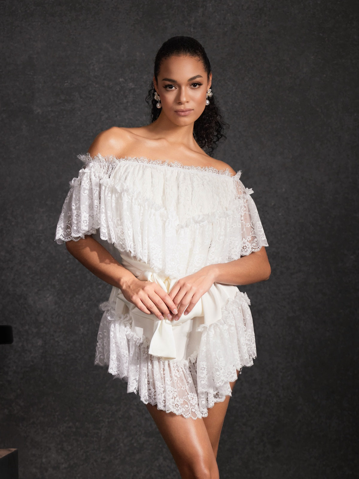 Basye Off Shoulder Lace Mini Dress