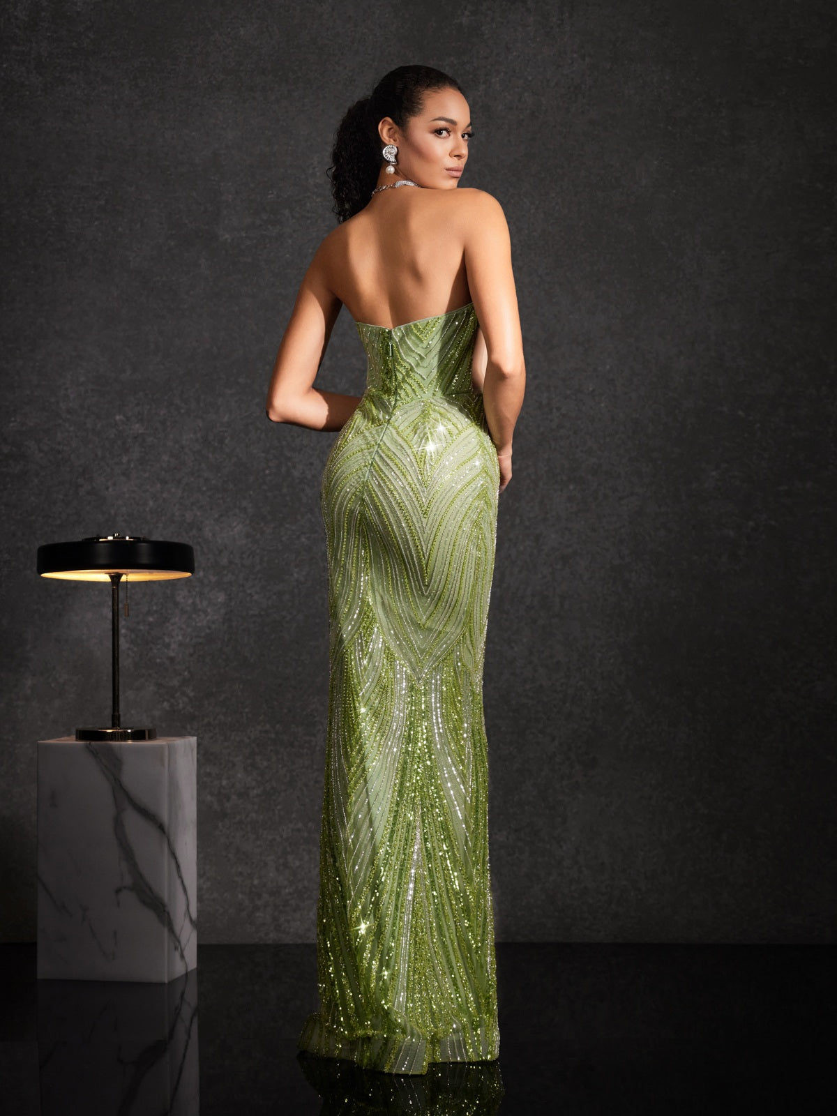 Bayram Strapless Flower Sequin Maxi Dress