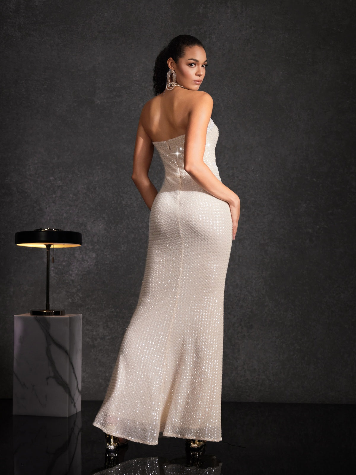 Beata Strapless Pearl Sequin Maxi Dress