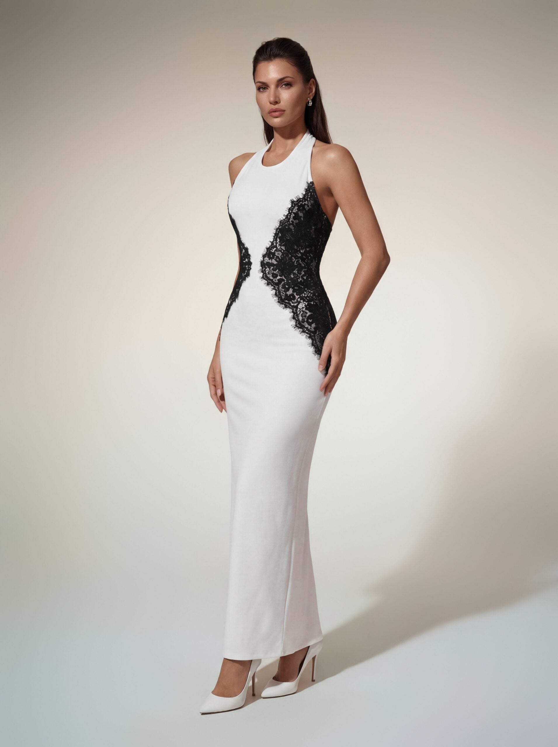 Belah Halterneck Lace Maxi Dress