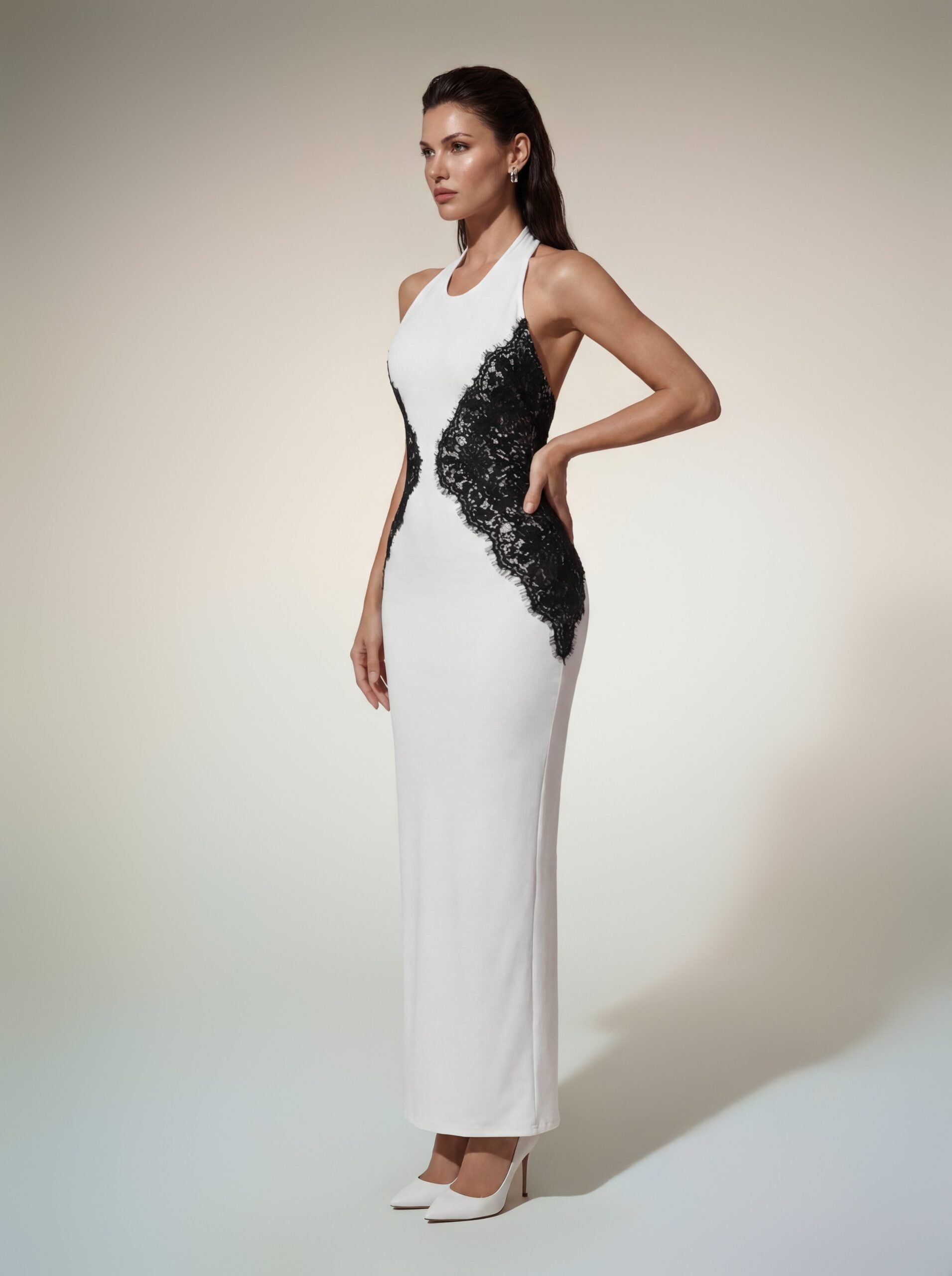 Belah Halterneck Lace Maxi Dress