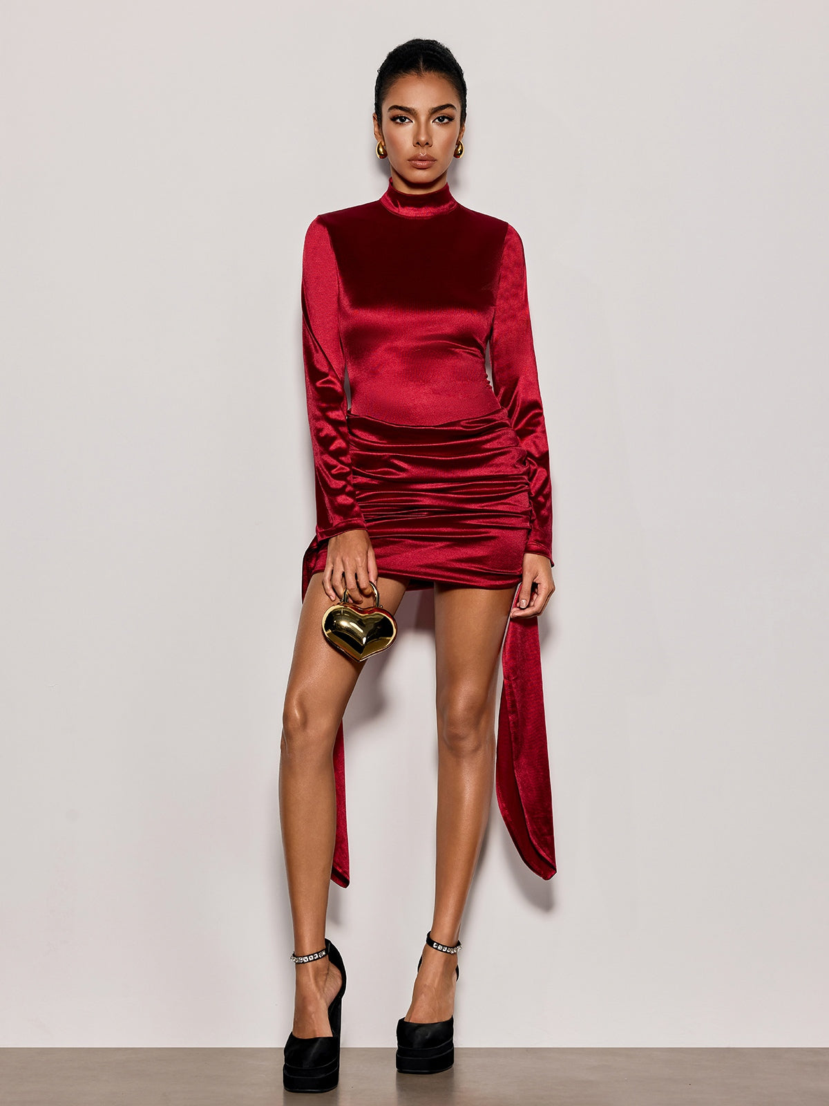 Belune Open Back Ruched Mini Dress