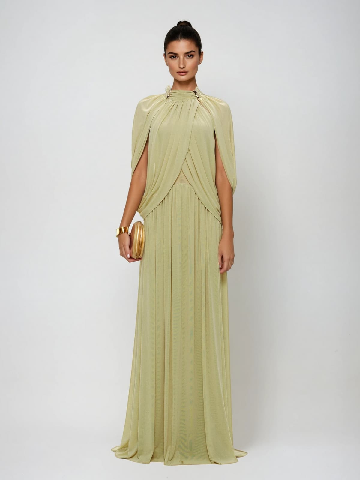 Beryndor Bat Sleeve Draped Maxi Dress In Green