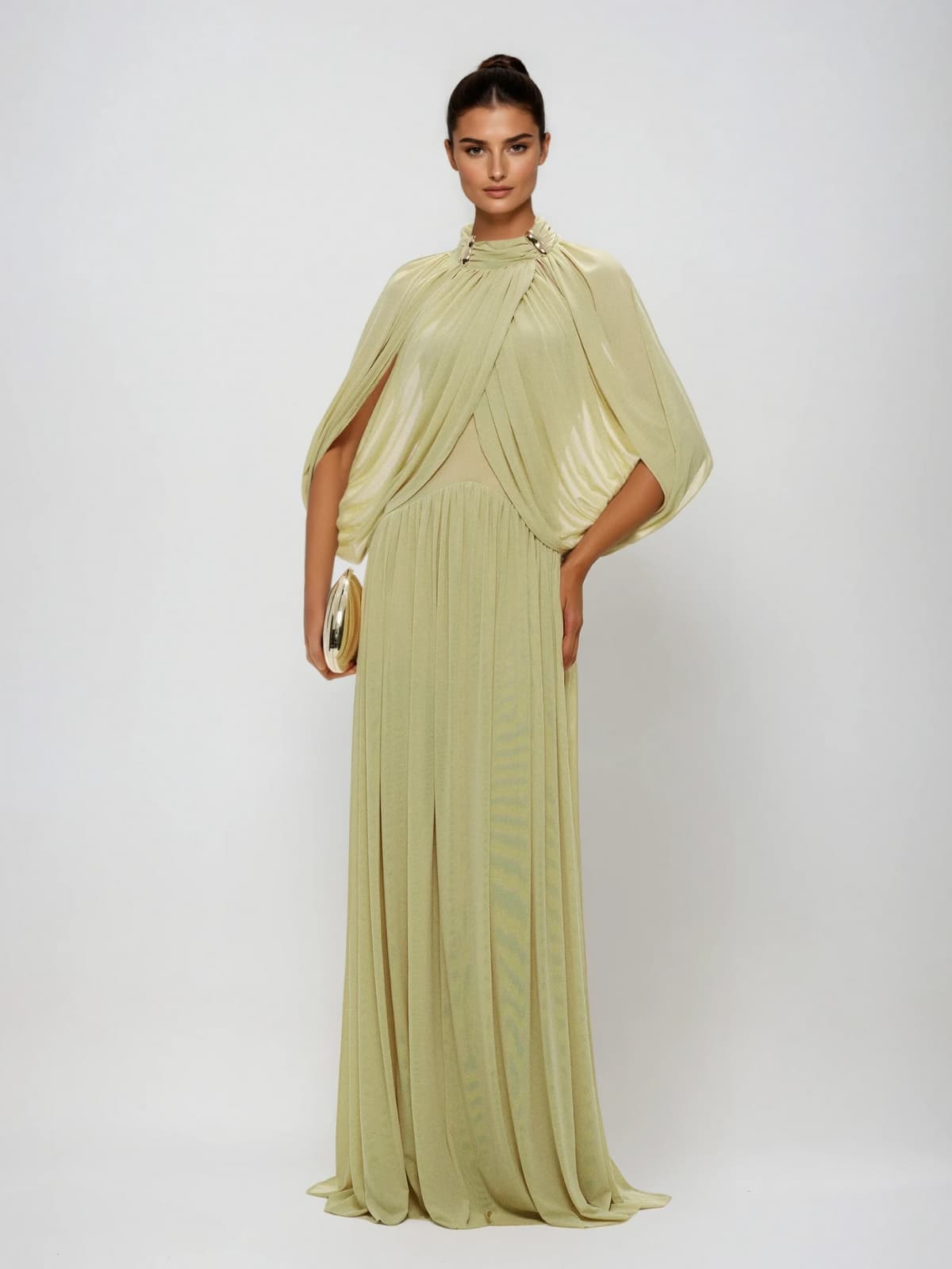 Beryndor Bat Sleeve Draped Maxi Dress In Green