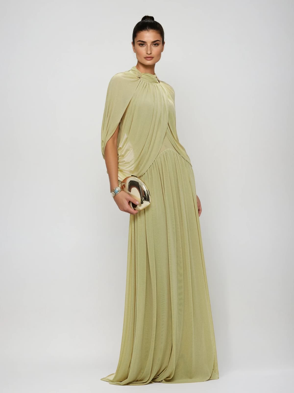 Beryndor Bat Sleeve Draped Maxi Dress In Green