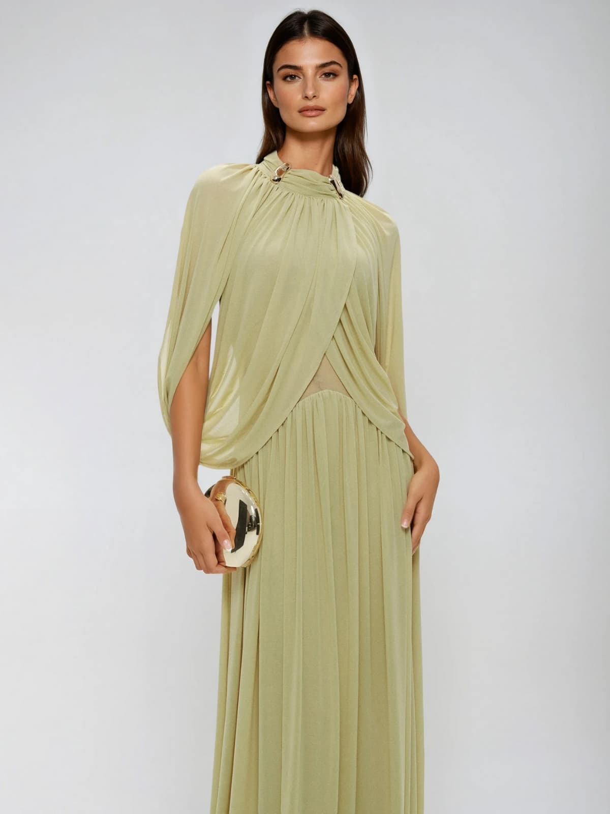 Beryndor Bat Sleeve Draped Maxi Dress In Green
