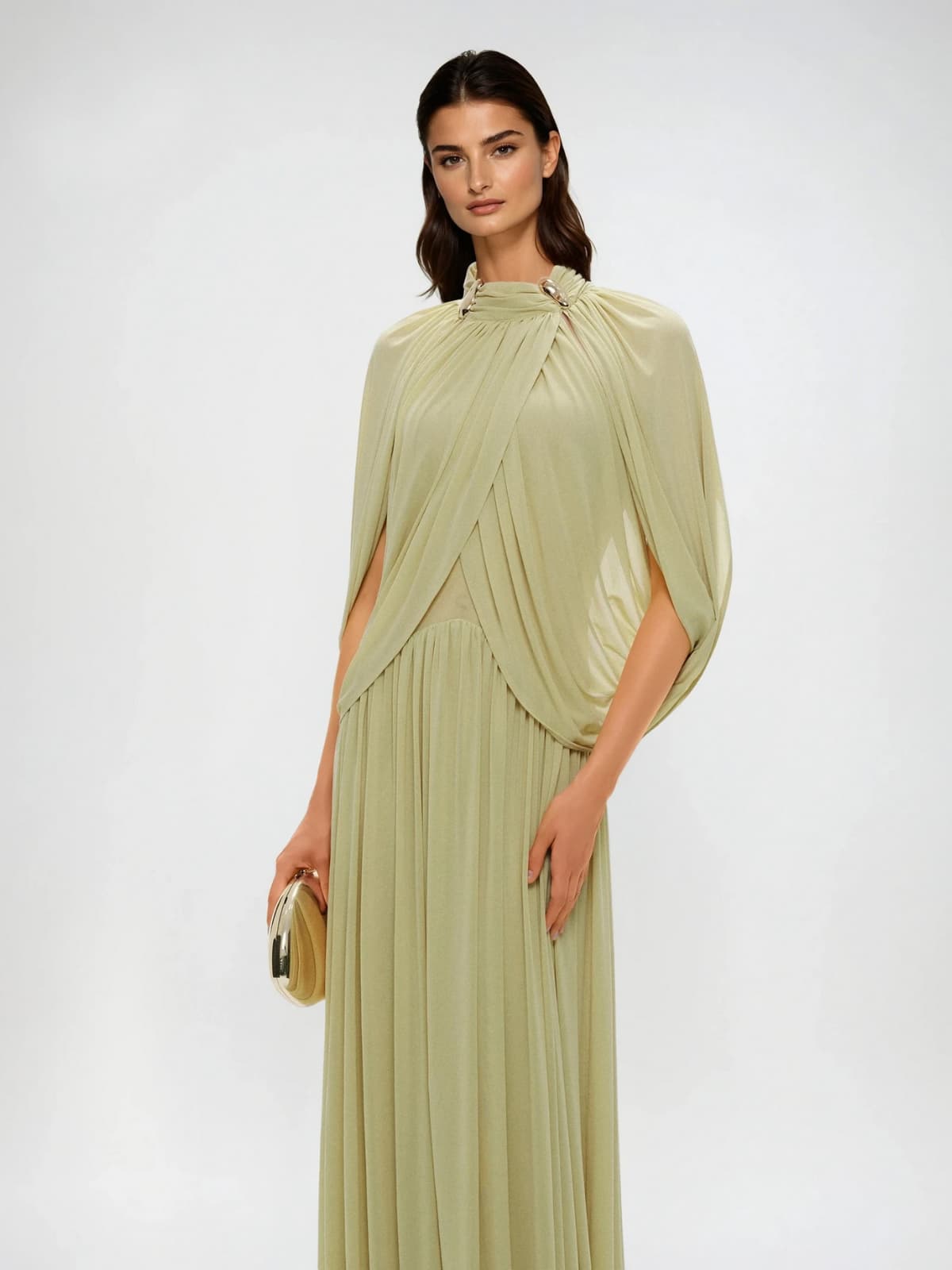 Beryndor Bat Sleeve Draped Maxi Dress In Green