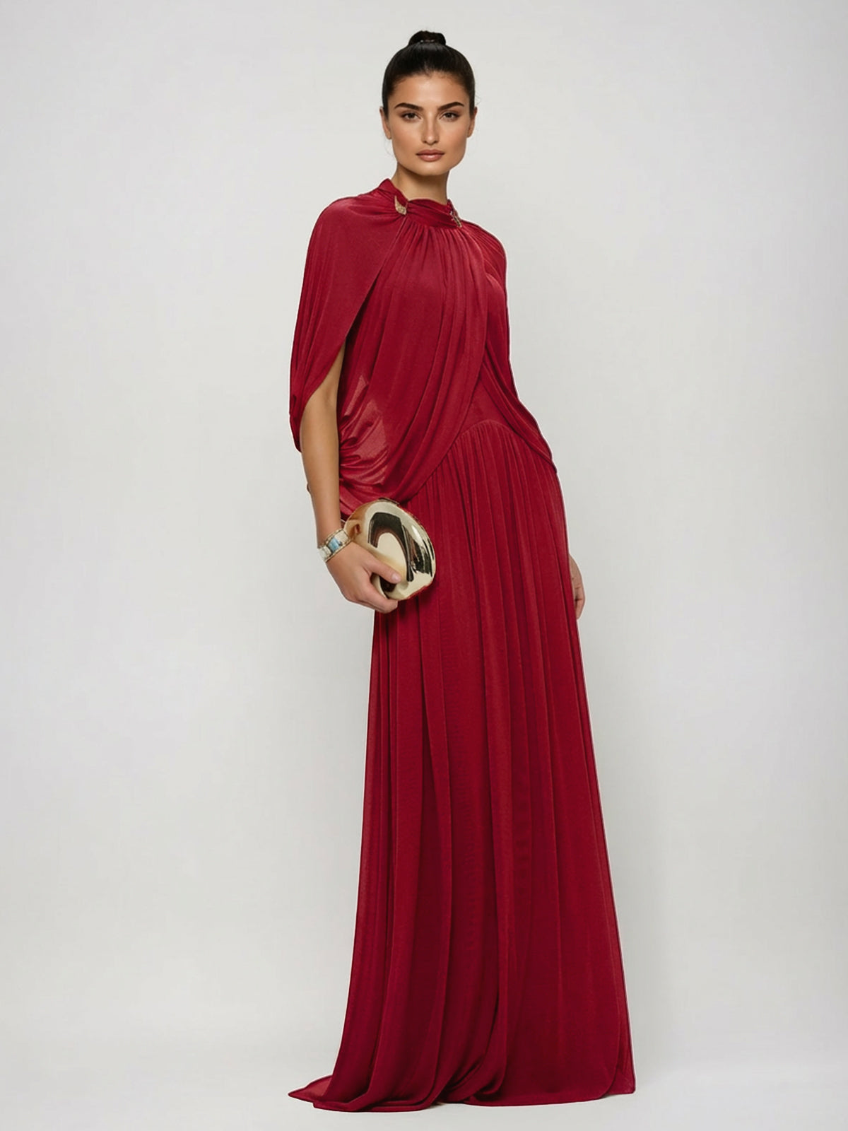 Beryndor Bat Sleeve Draped Maxi Dress In Red
