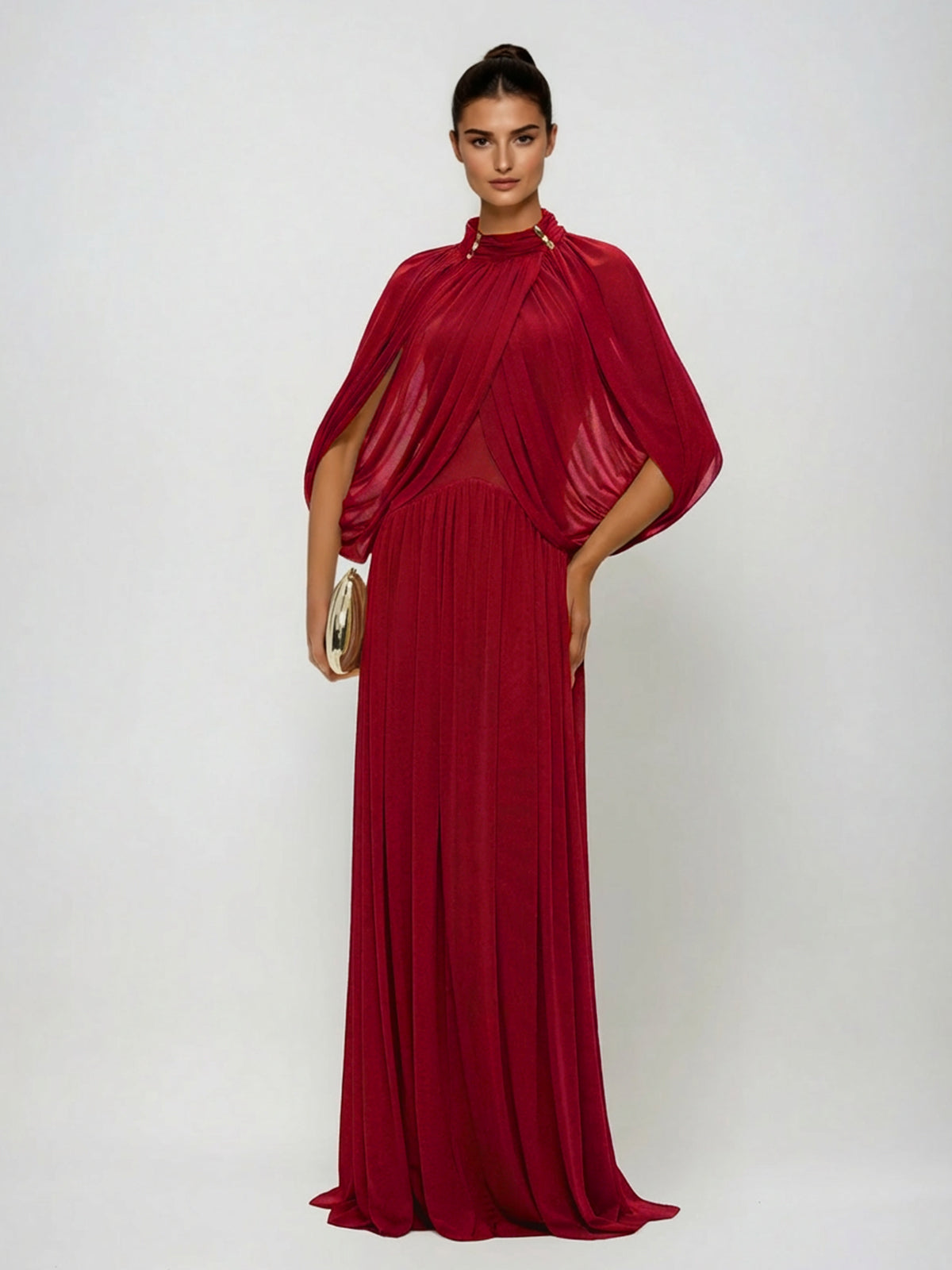 Beryndor Bat Sleeve Draped Maxi Dress In Red