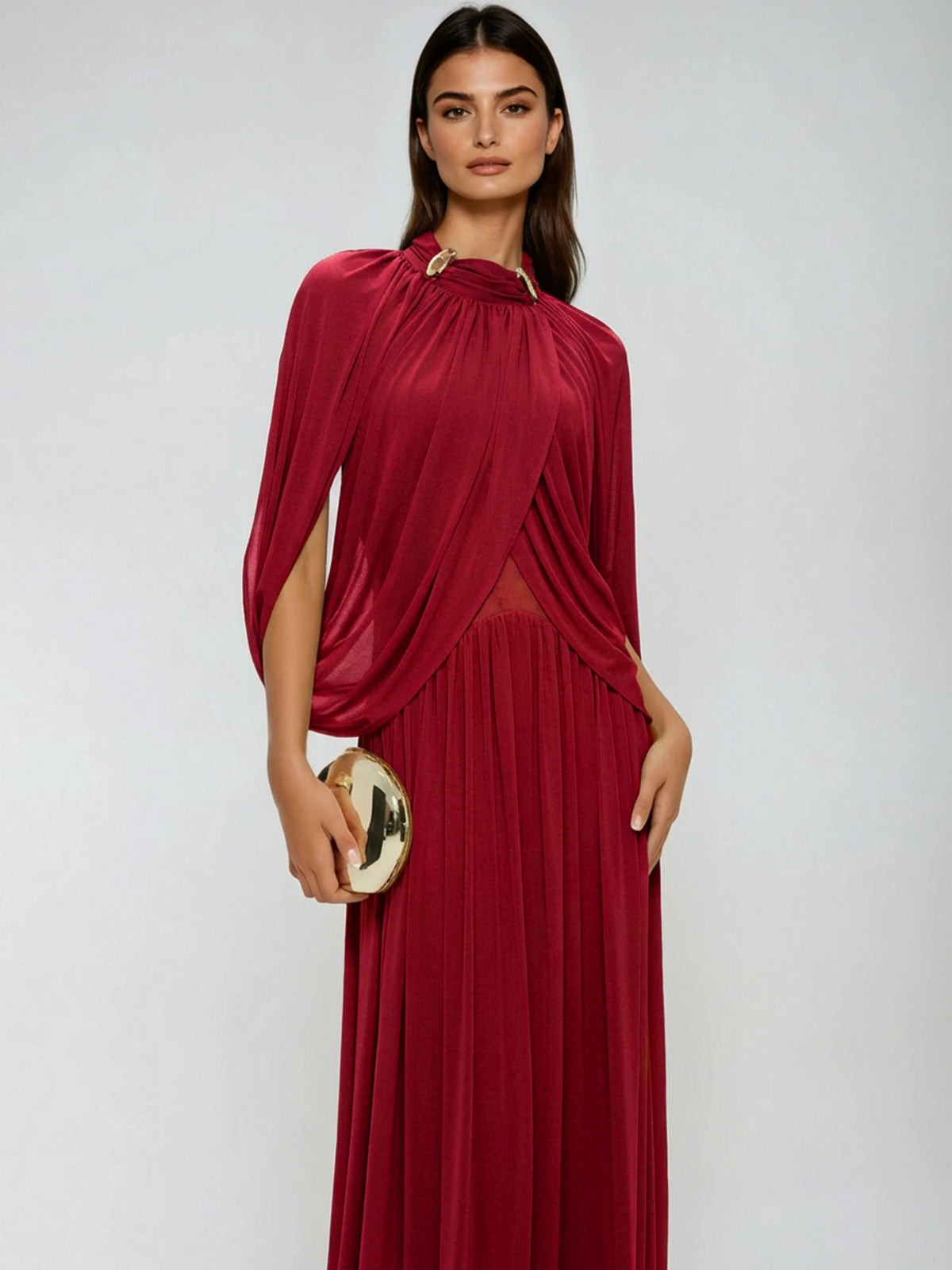Beryndor Bat Sleeve Draped Maxi Dress In Red