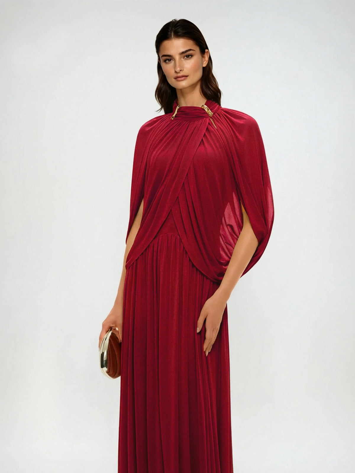 Beryndor Bat Sleeve Draped Maxi Dress In Red