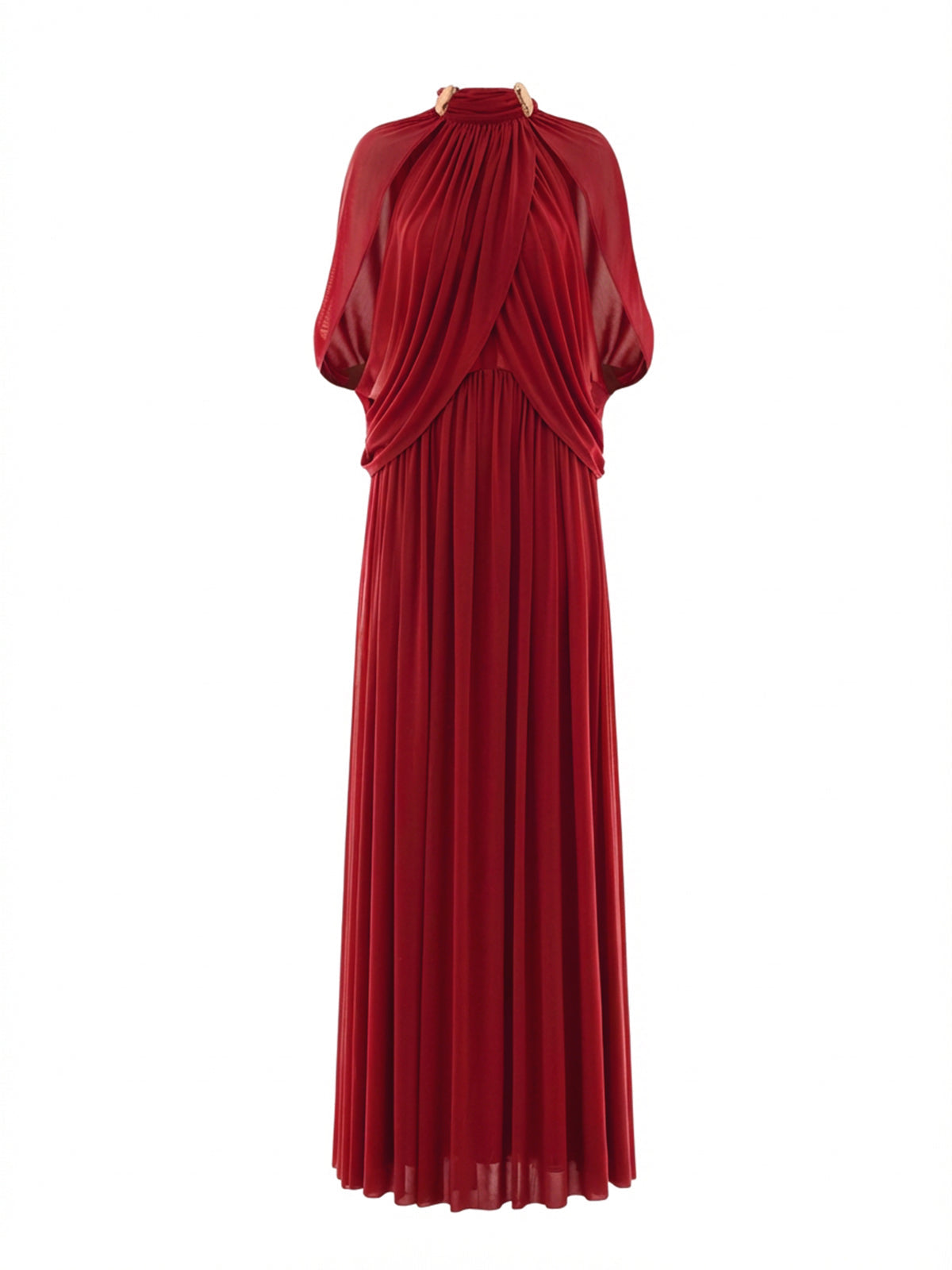 Beryndor Bat Sleeve Draped Maxi Dress In Red