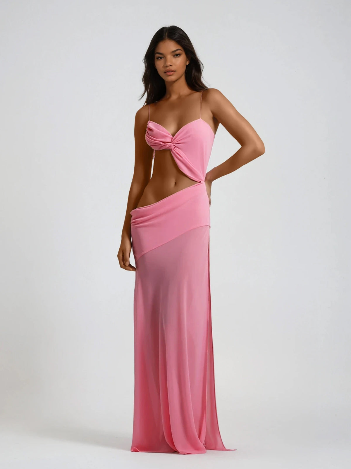 Beryvin Spaghetti Cutout Split Maxi Dress In Pink
