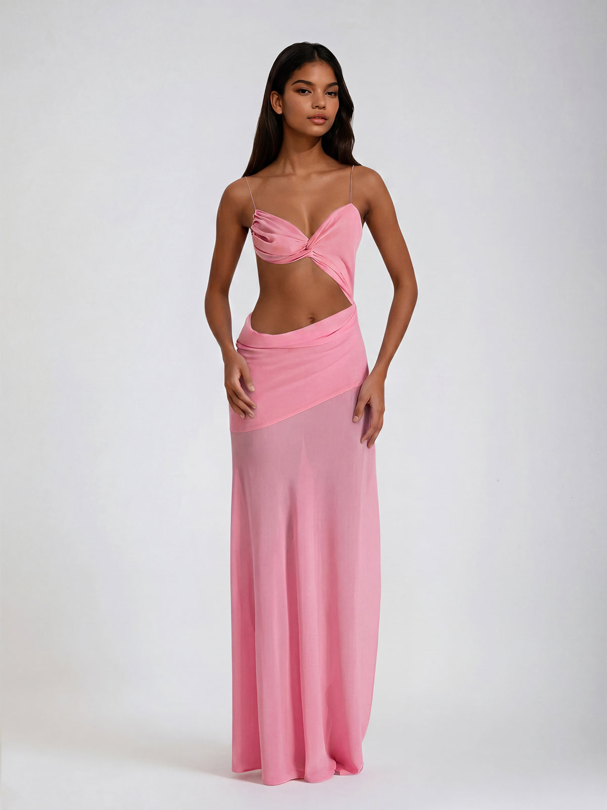 Beryvin Spaghetti Cutout Split Maxi Dress In Pink