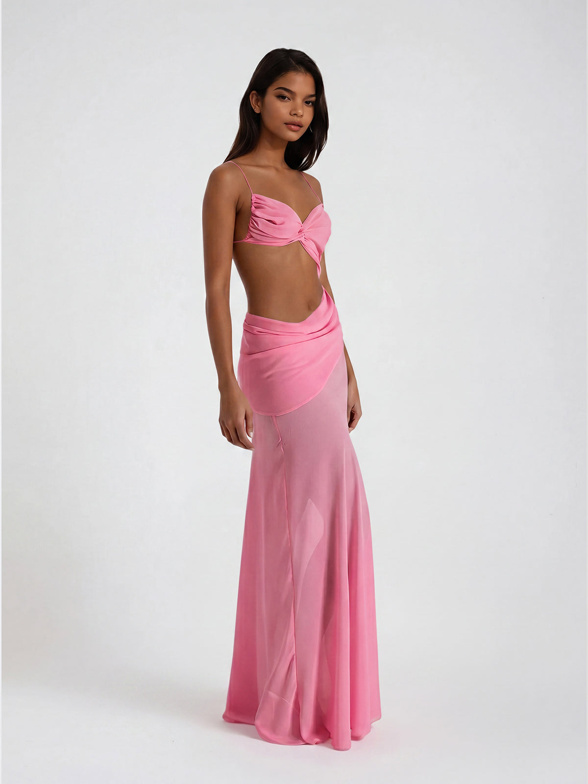 Beryvin Spaghetti Cutout Split Maxi Dress In Pink