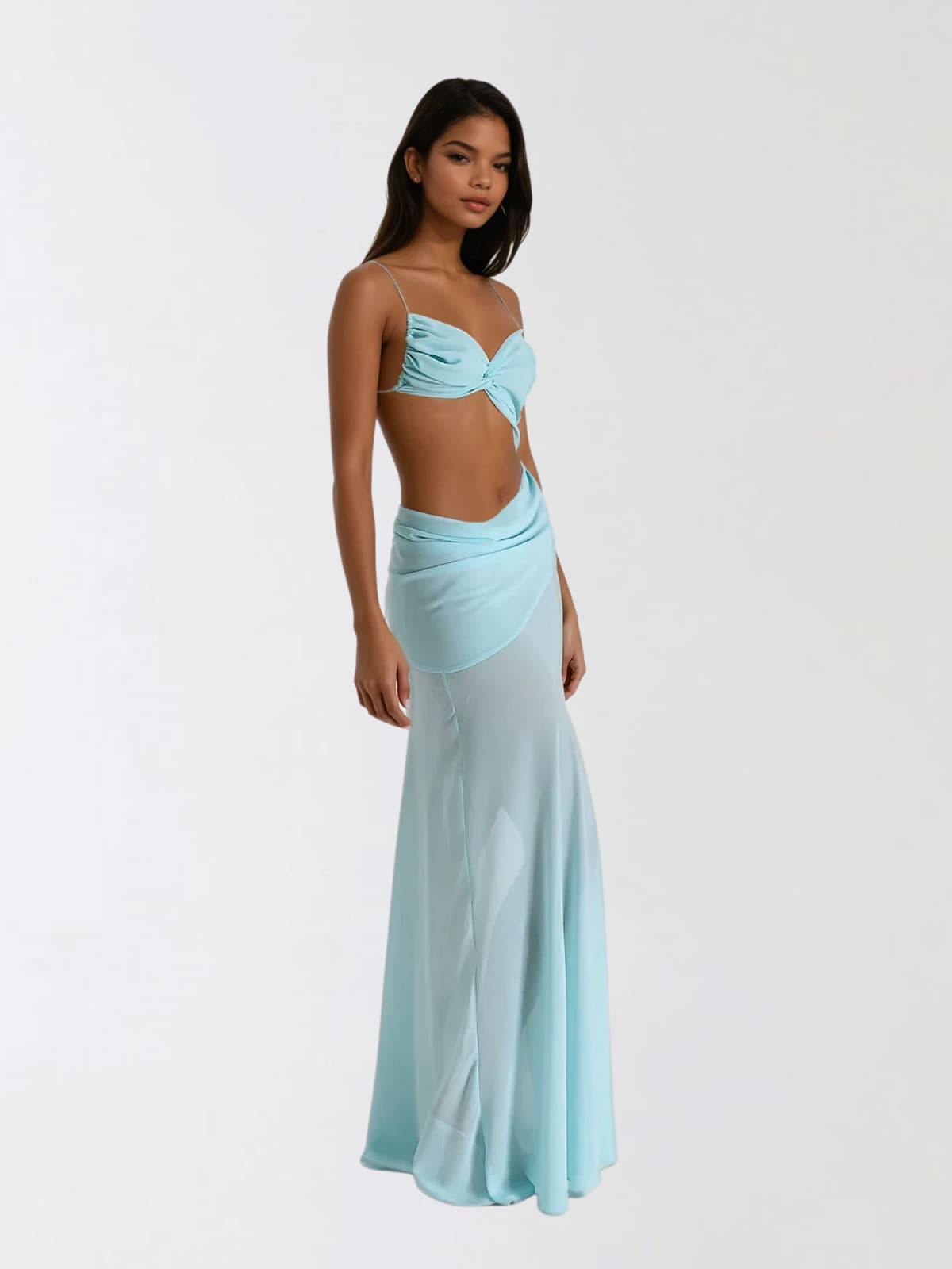 Beryvin Spaghetti Cutout Split Maxi Dress In Sky