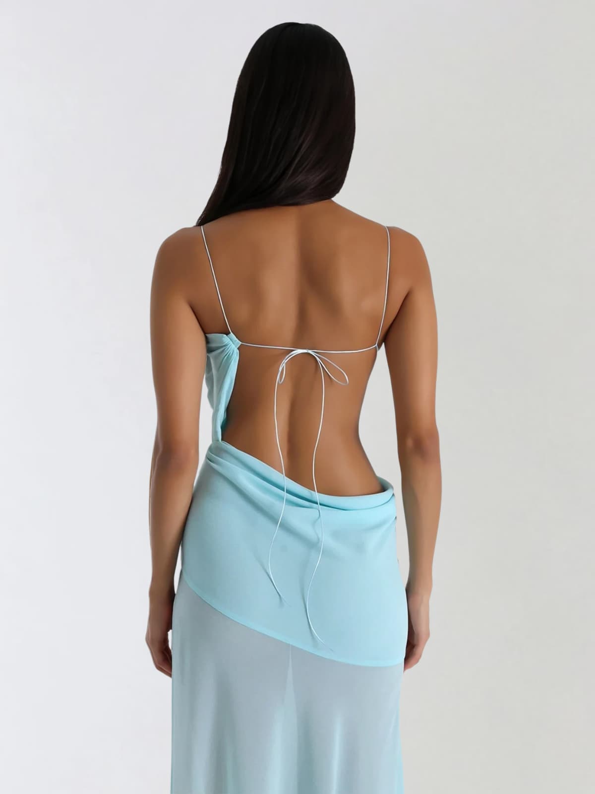 Beryvin Spaghetti Cutout Split Maxi Dress In Sky