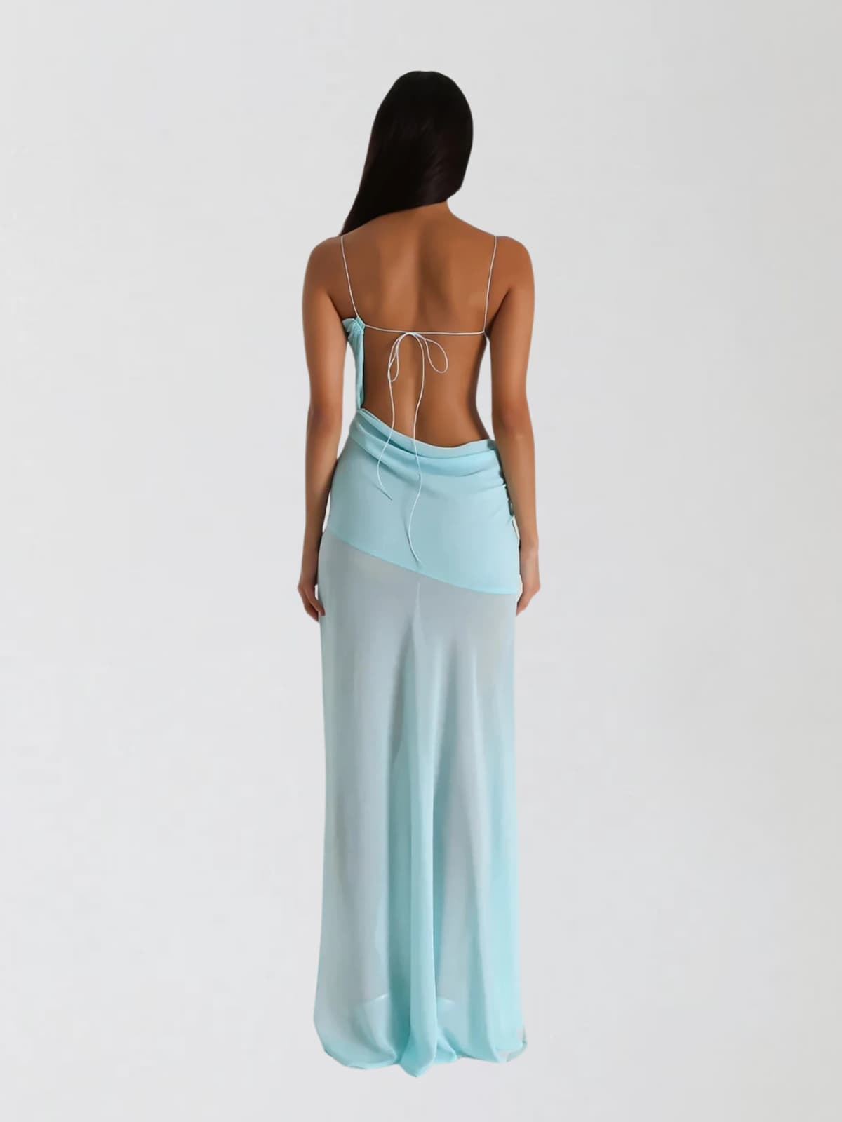 Beryvin Spaghetti Cutout Split Maxi Dress In Sky