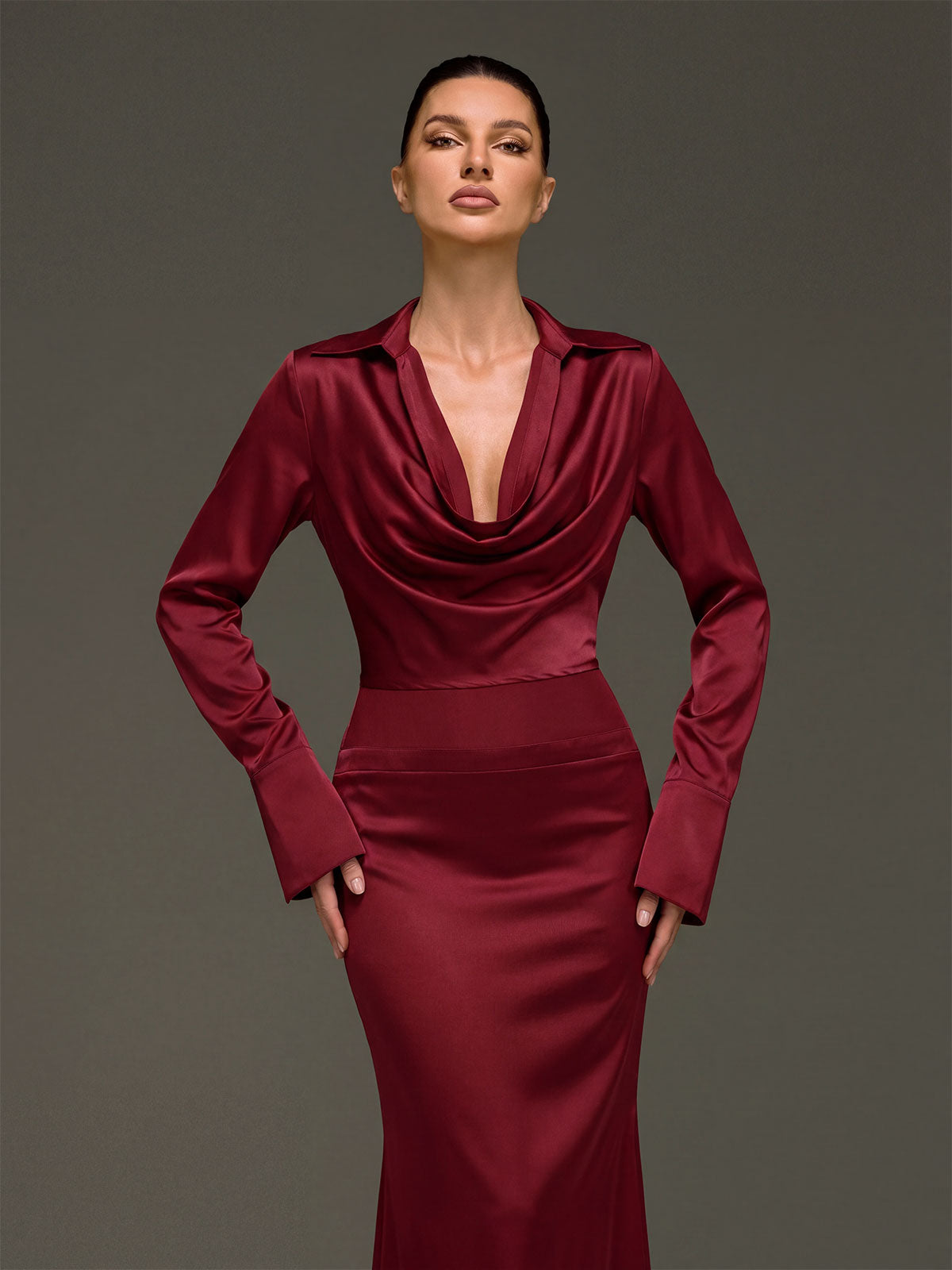 Blyvra Cowl Neck Maxi Dress