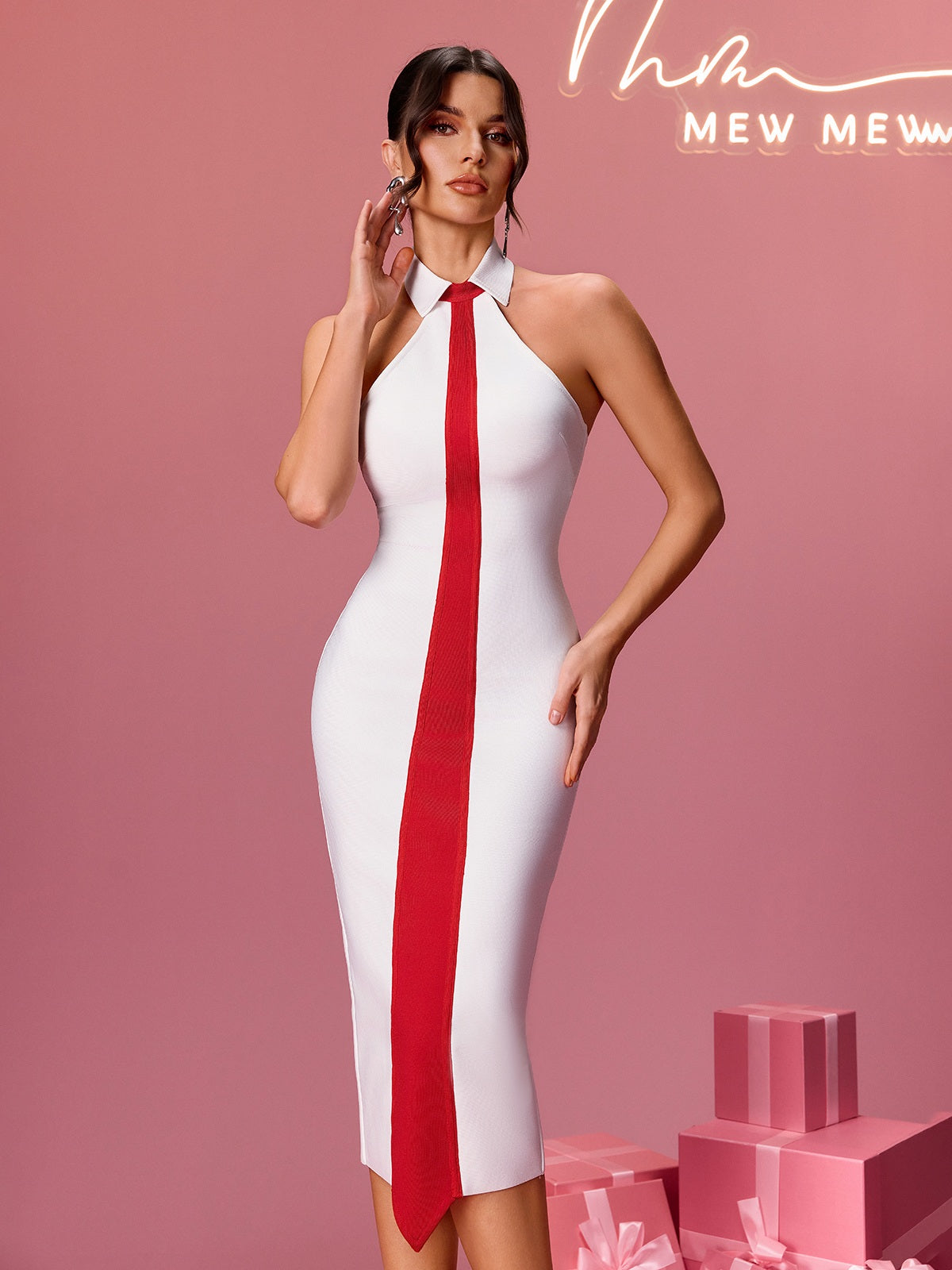 Boleslawa Halterneck Bandage Midi Dress