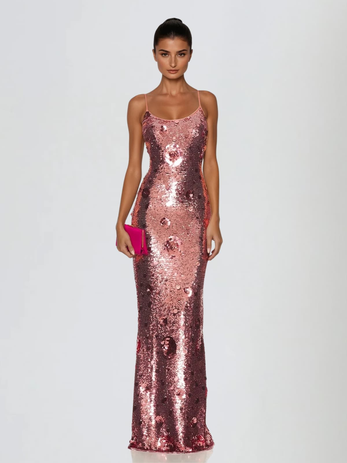 Boryvila Spaghetti Sequin Flower Maxi Dress