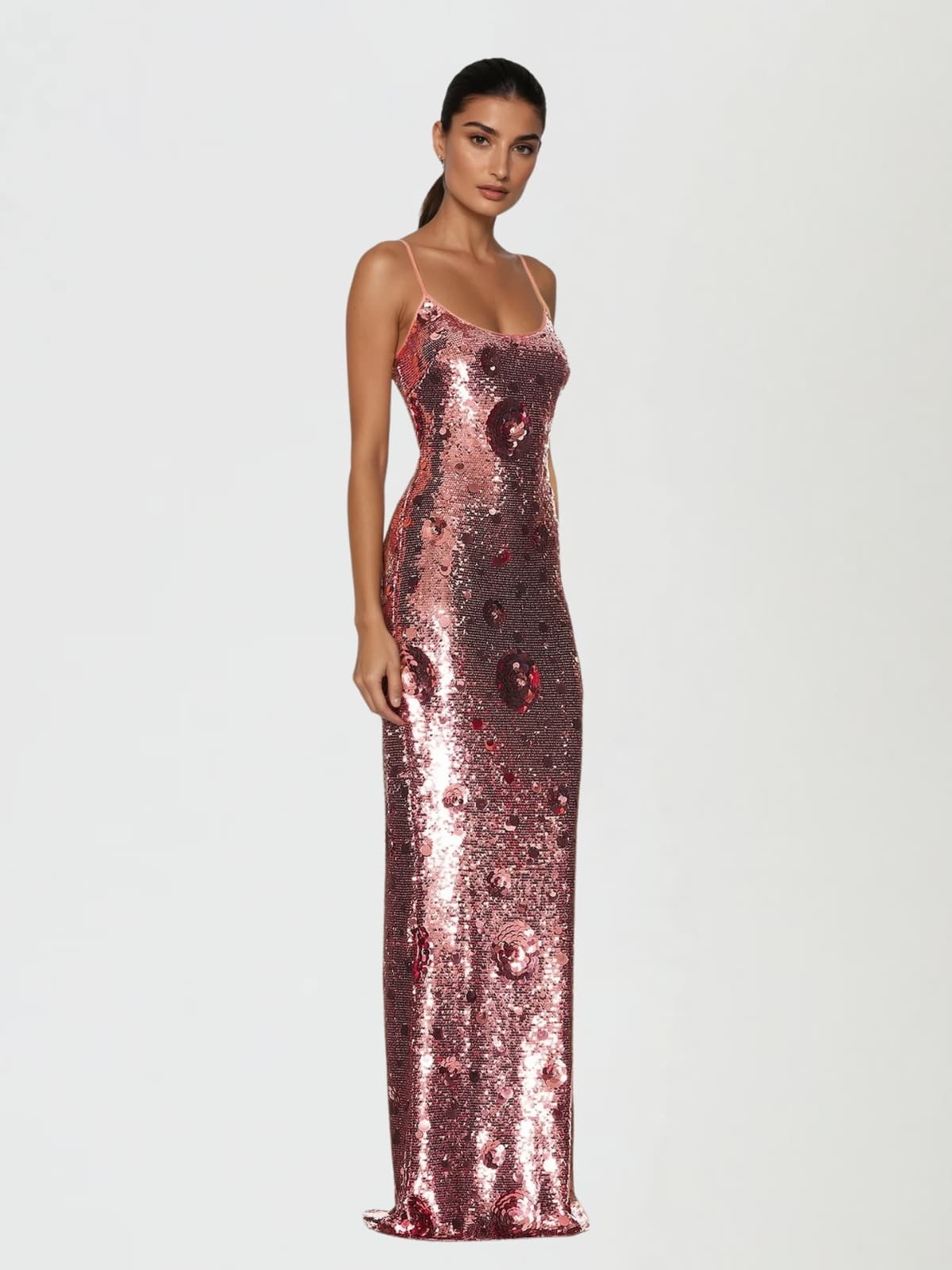 Boryvila Spaghetti Sequin Flower Maxi Dress