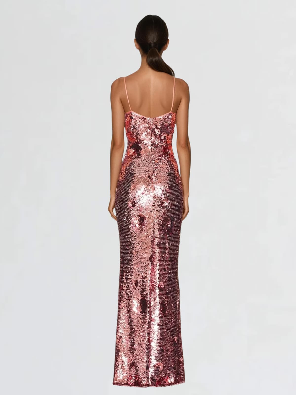 Boryvila Spaghetti Sequin Flower Maxi Dress