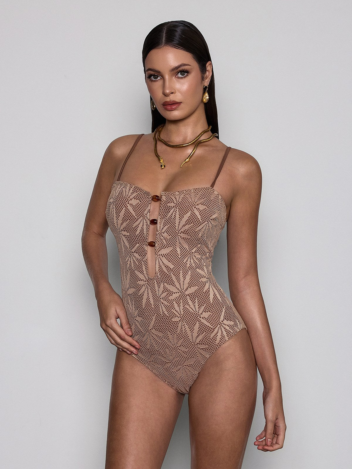 Boryxen Spaghetti Cutout Leaf Bodysuit