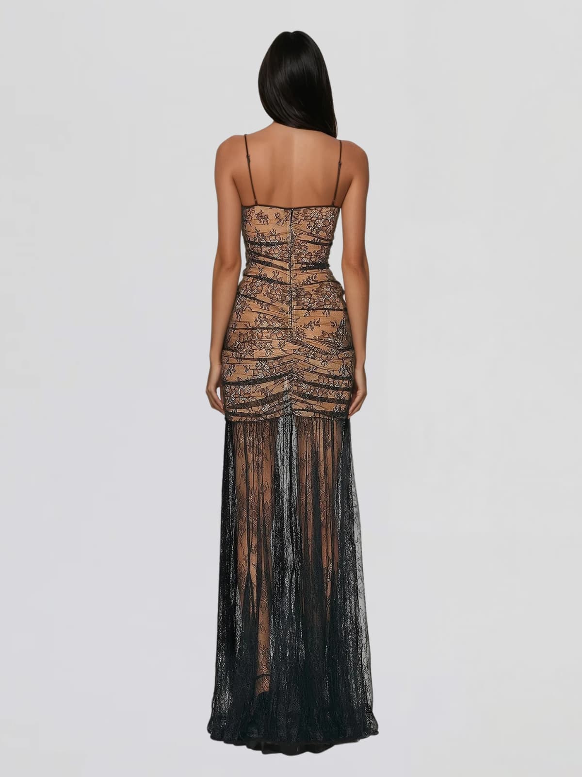 Bovynx Spaghetti Lace Split Maxi Dress