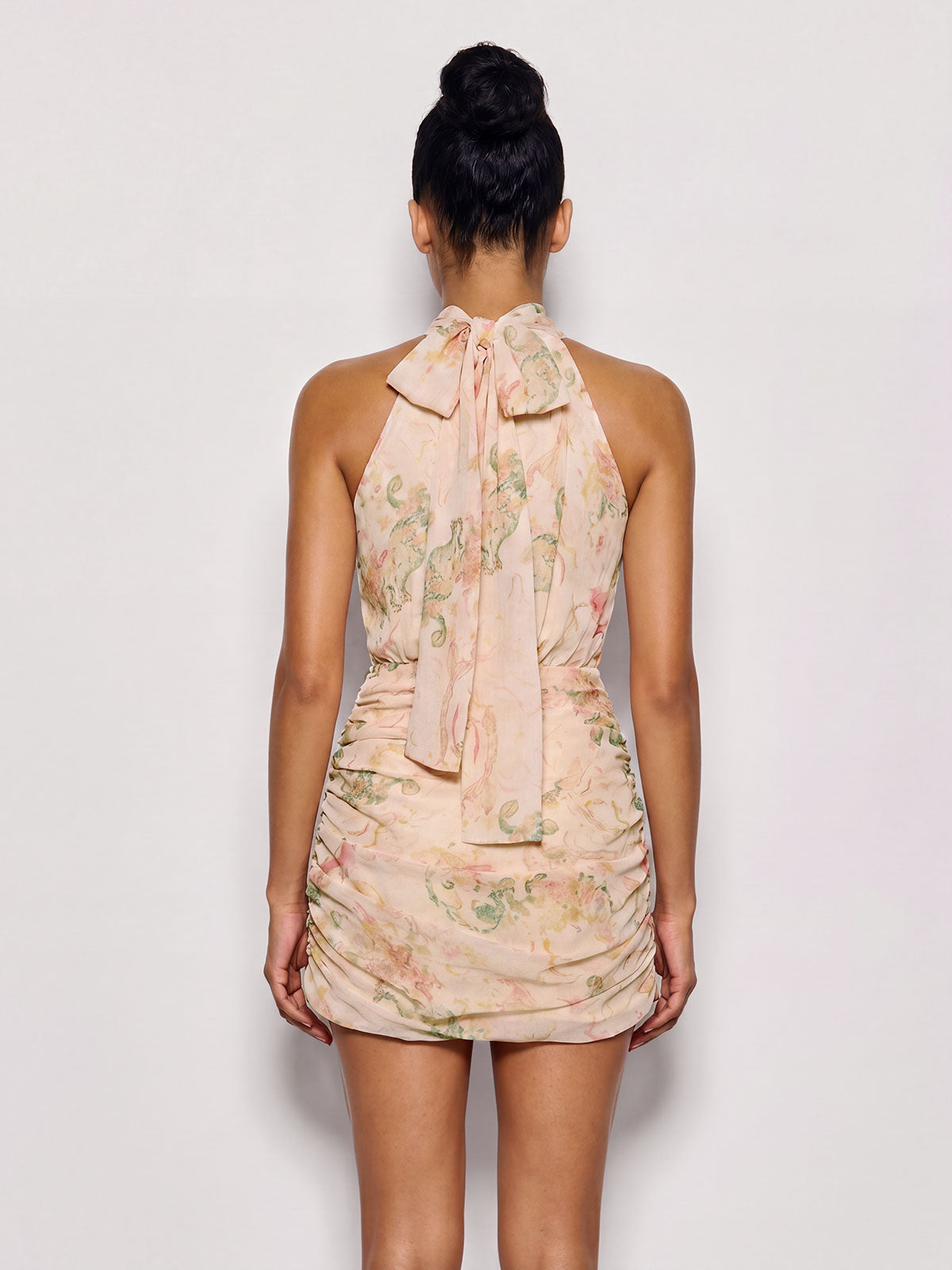 Braevion Sleeveless Printed Ruched Mini Dress