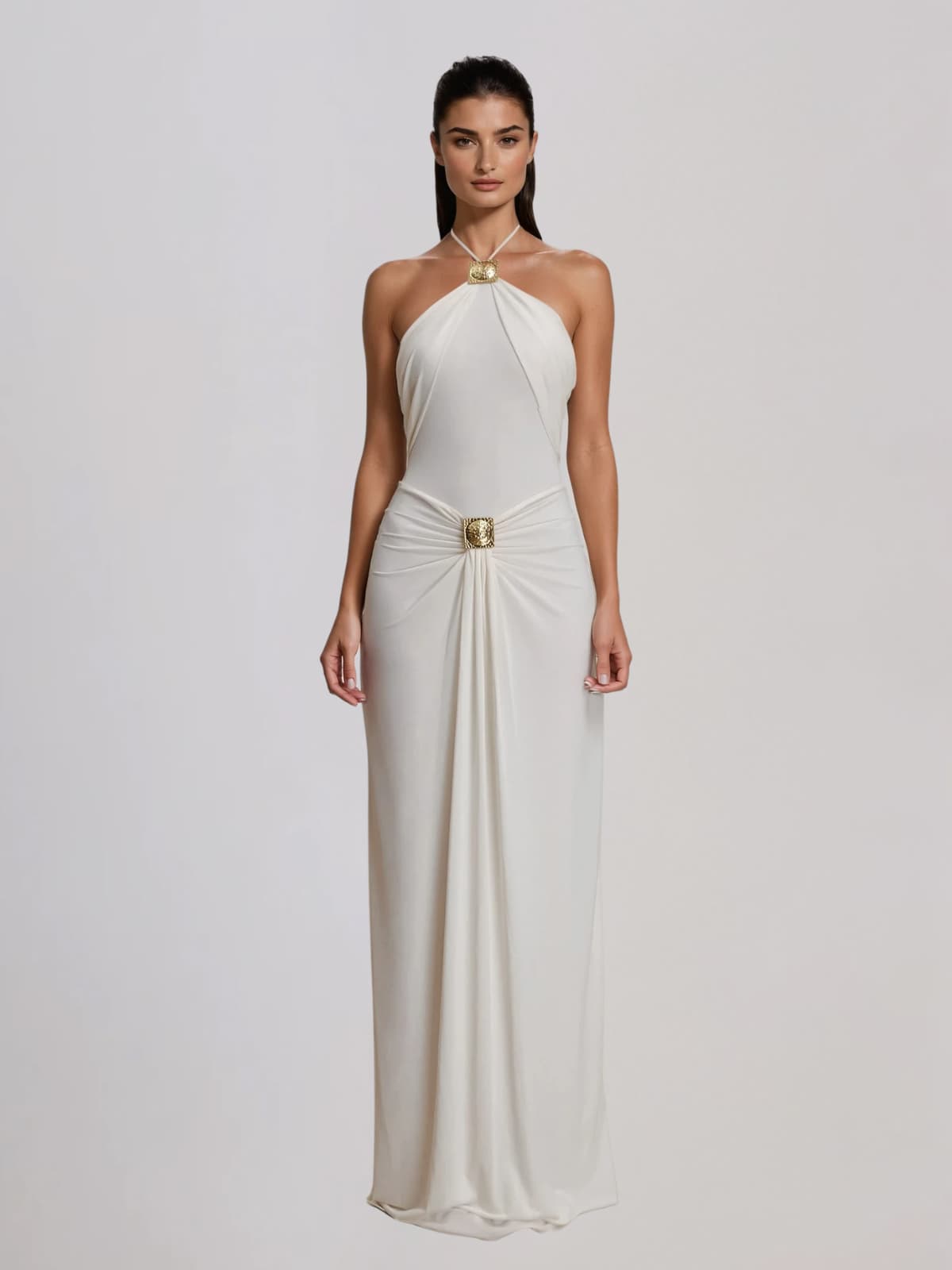 Branor Halterneck Ruched Maxi Dress
