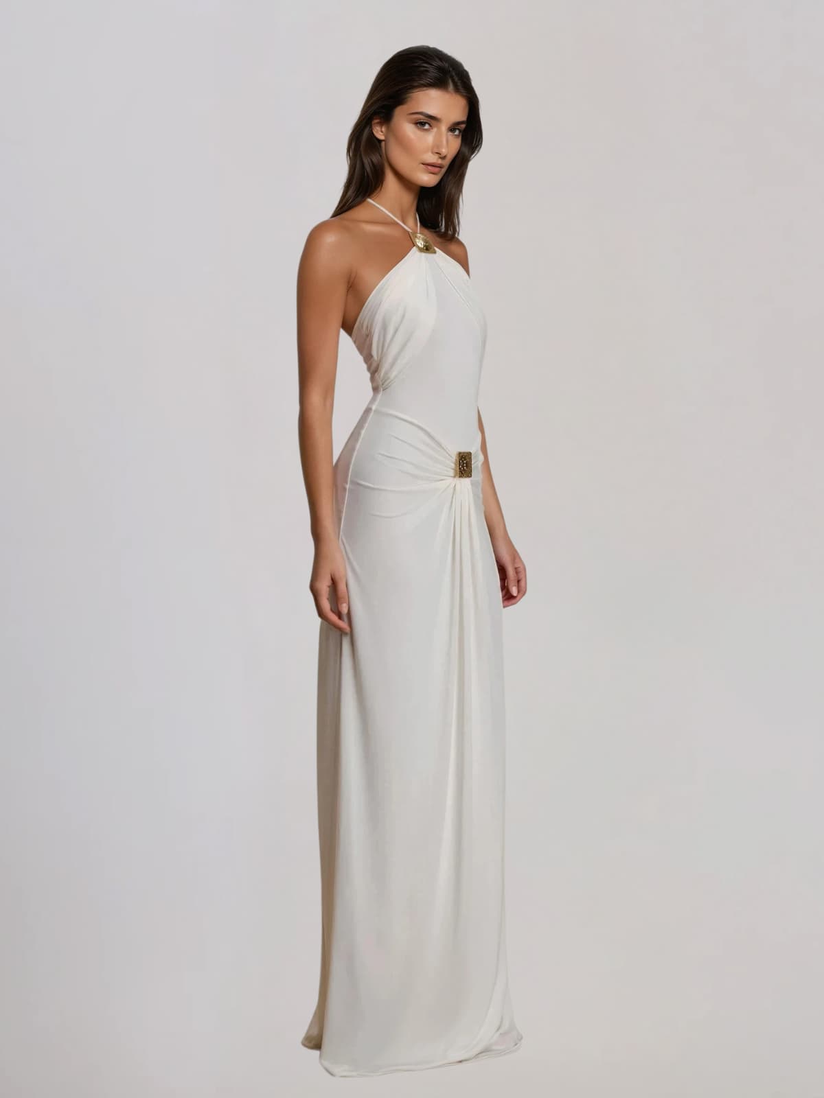 Branor Halterneck Ruched Maxi Dress