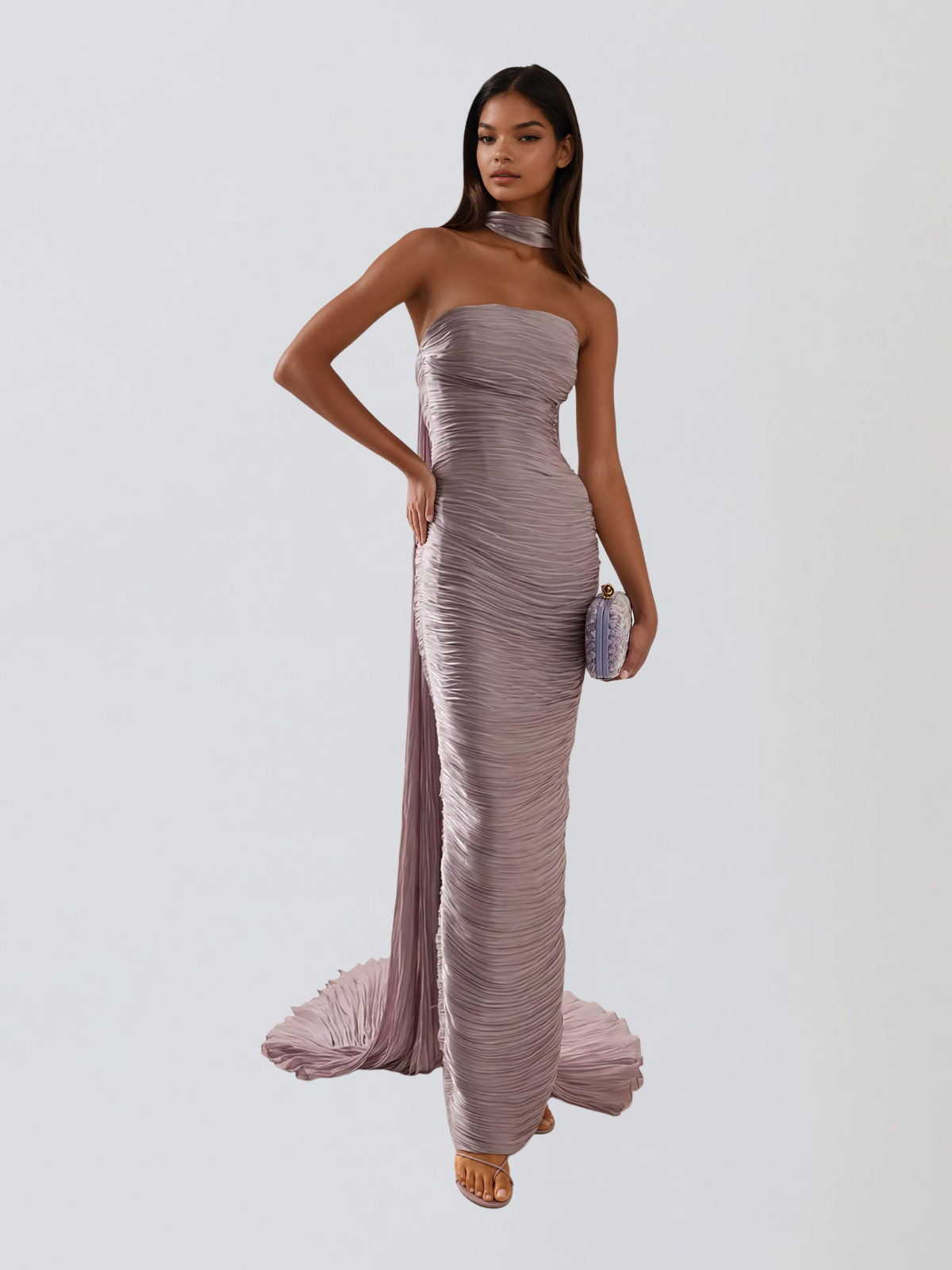 Bravexia Cape Ruched Maxi Dress