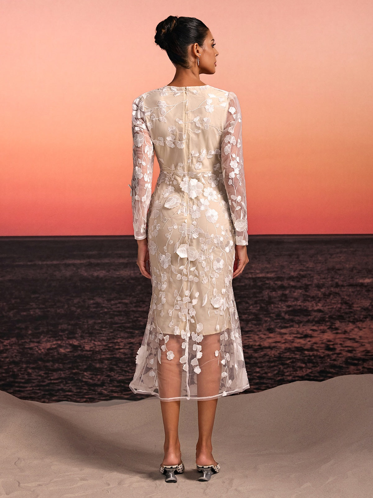 Brenik Embroidered Flower Midi Dress