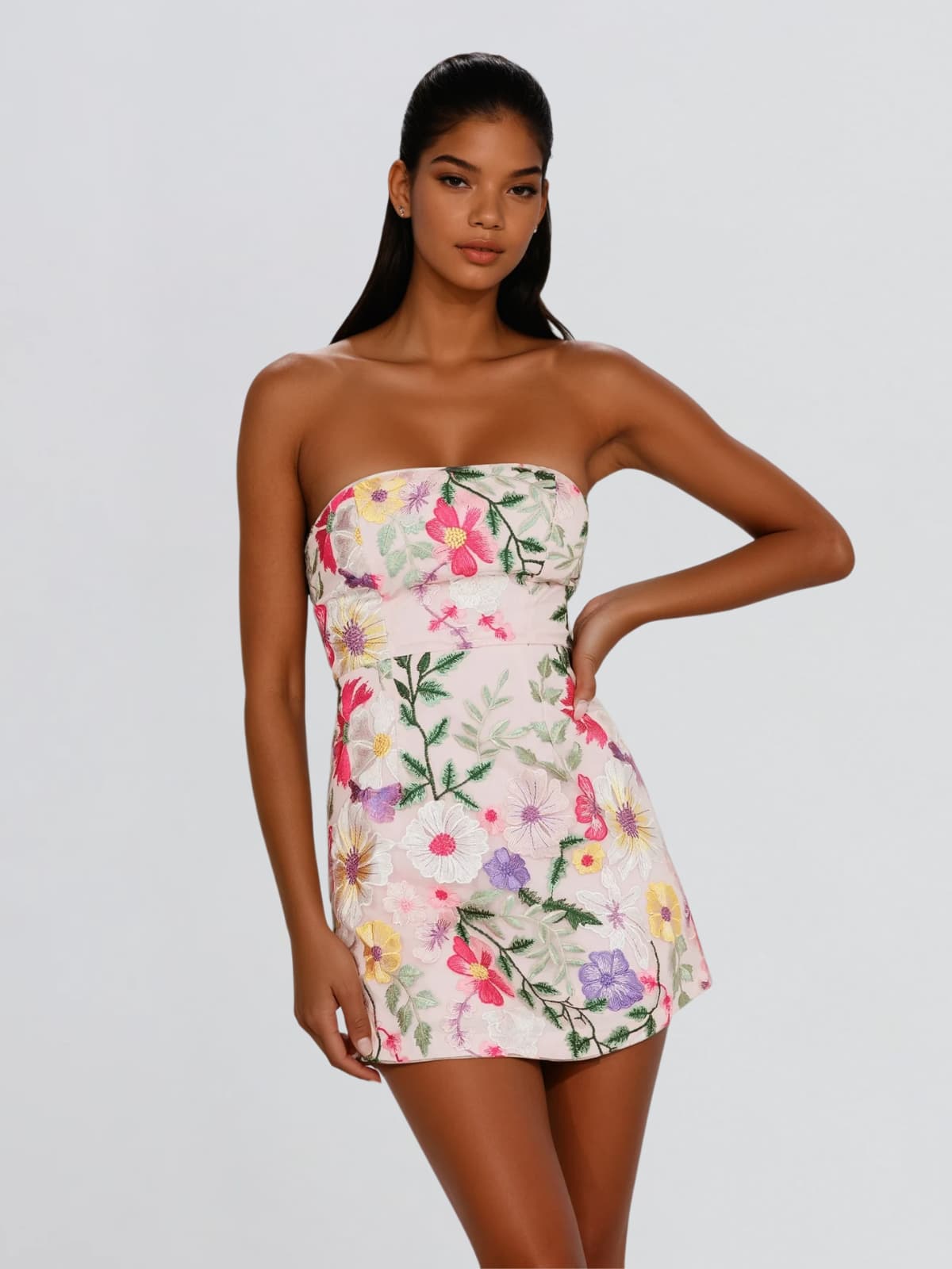 Brixora Strapless Flower Mini Dress