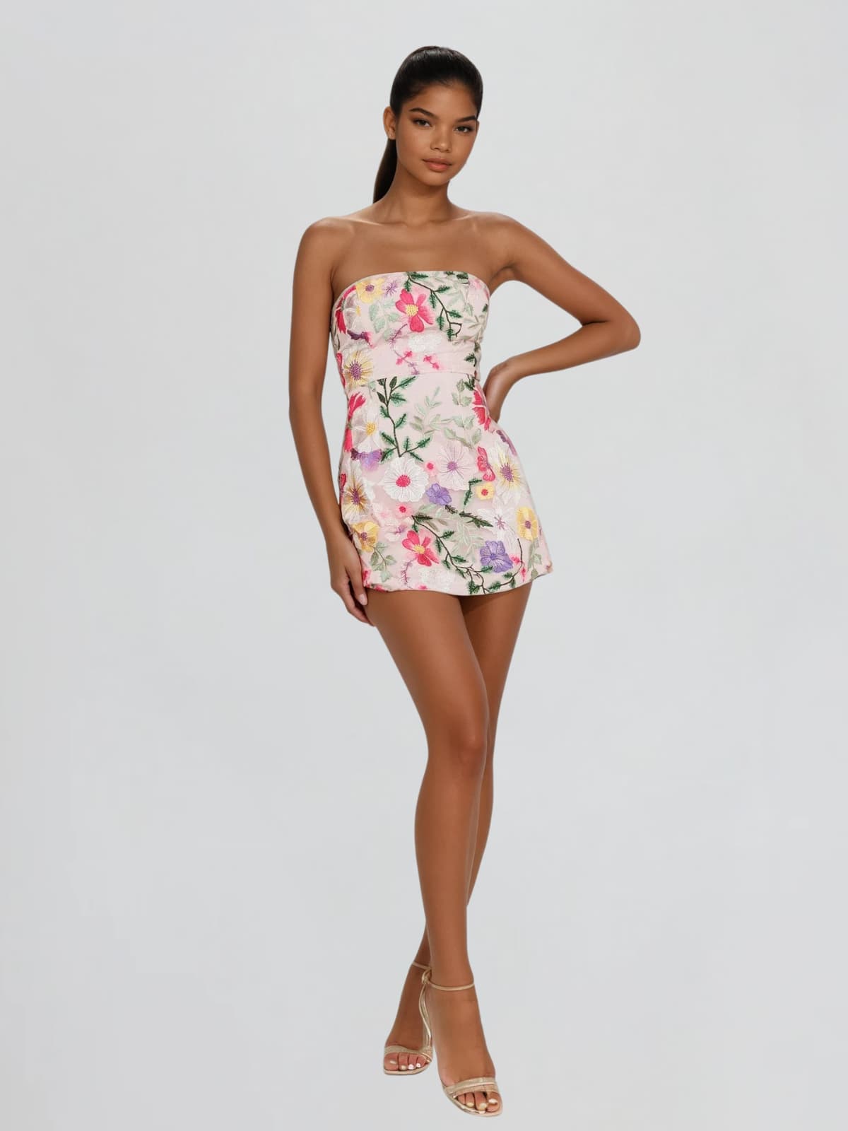 Brixora Strapless Flower Mini Dress