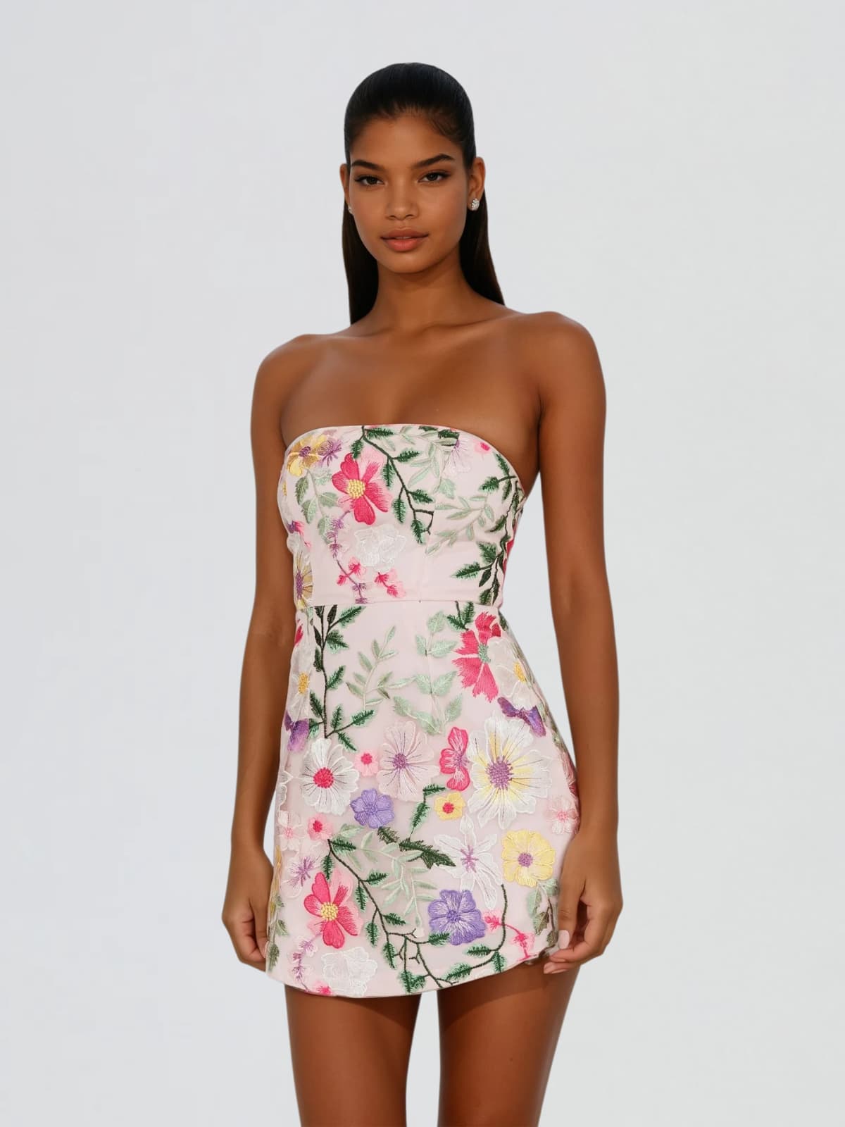 Brixora Strapless Flower Mini Dress