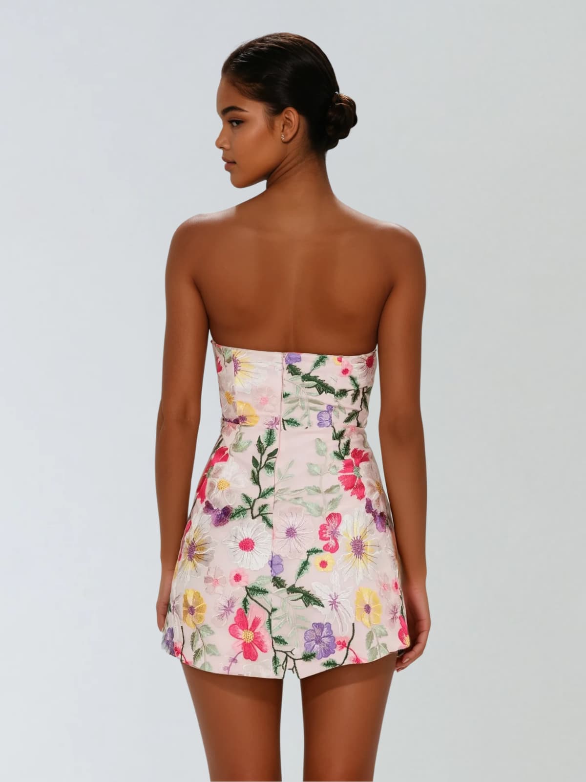 Brixora Strapless Flower Mini Dress
