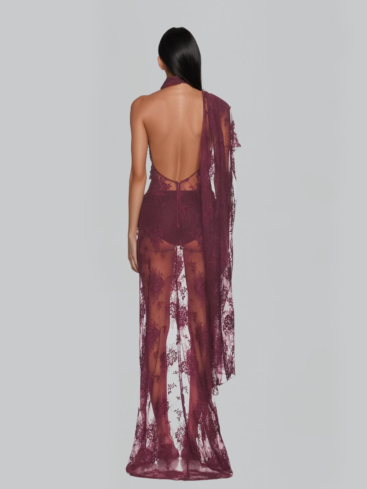 Caedrix High Neck Lace Split Maxi Dress