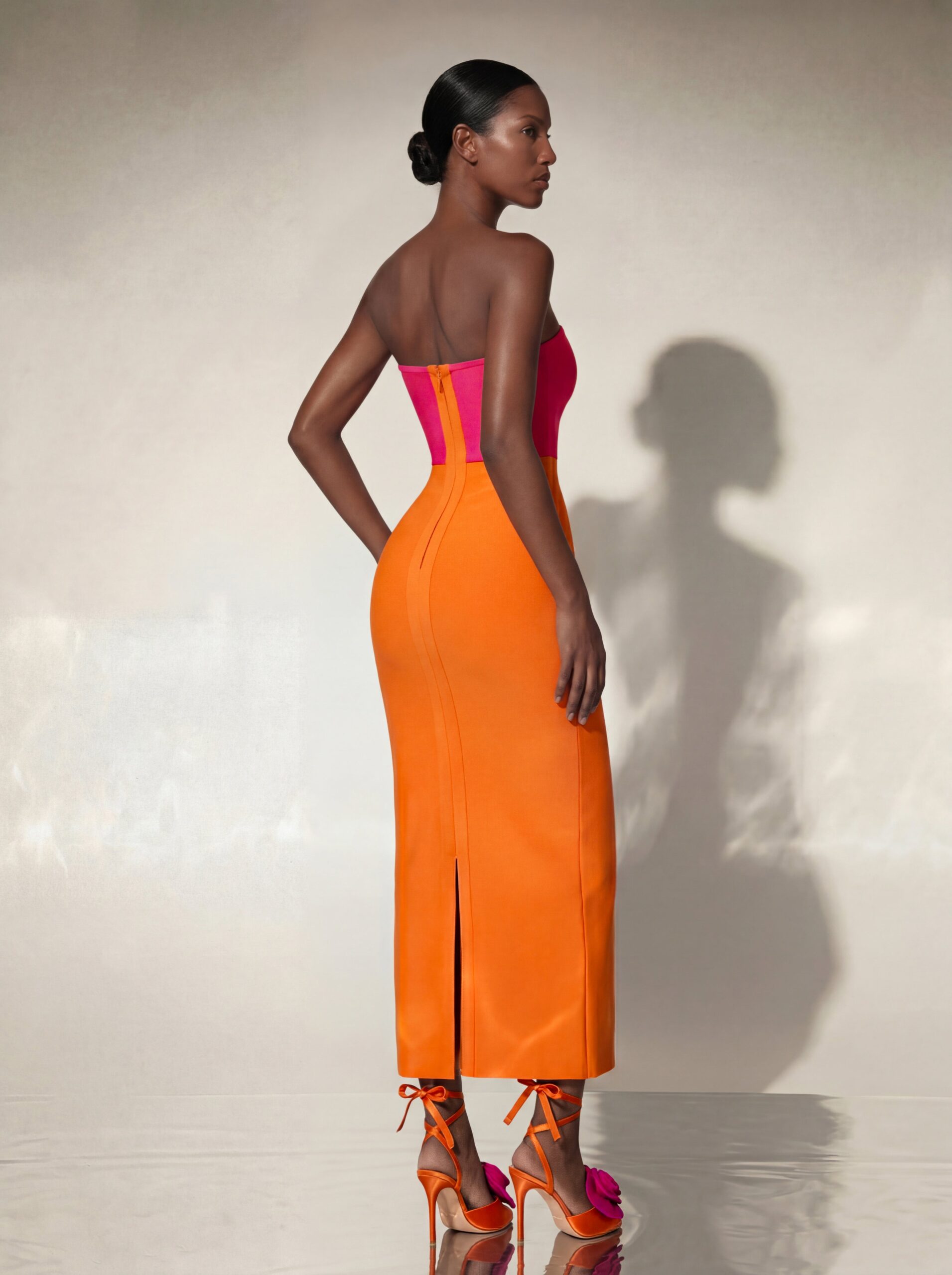 Caldren Strapless Flower Bandage Midi Dress