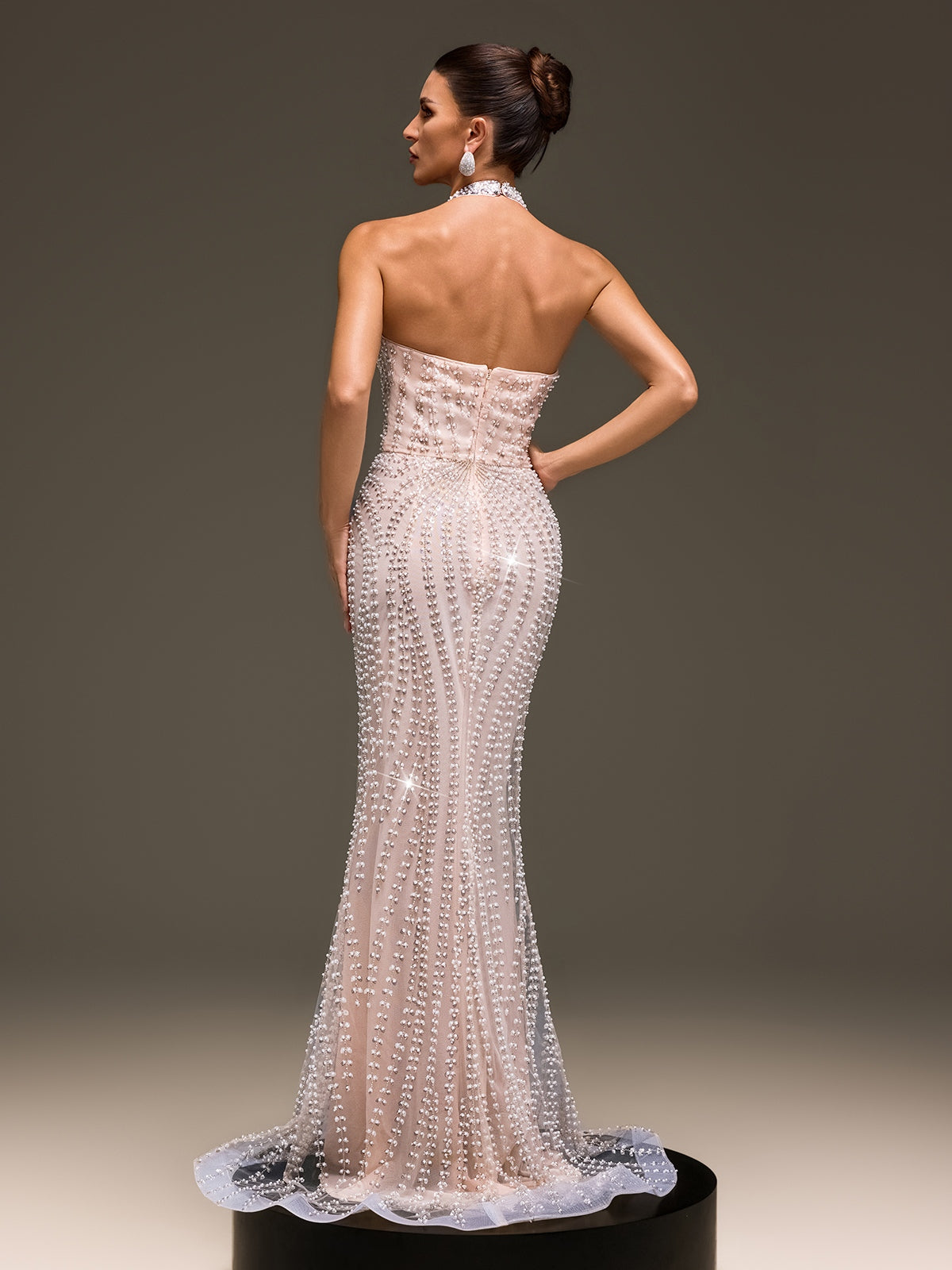 Caldrune Halterneck Pearl Sequin Maxi Dress